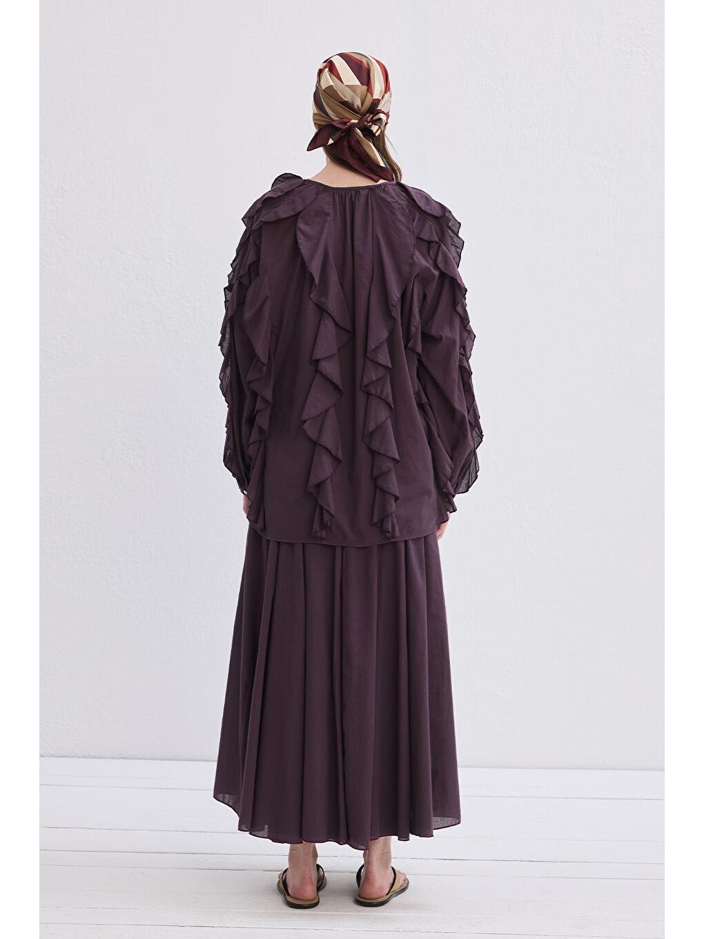 Rosa Fırfırlı Vual Gömlek Mürdüm-4