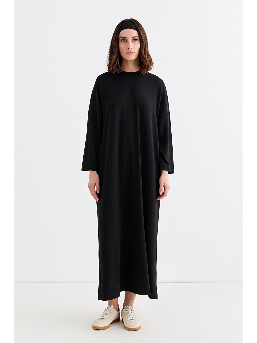 Modal Örme Uzun Basic Elbise Siyah