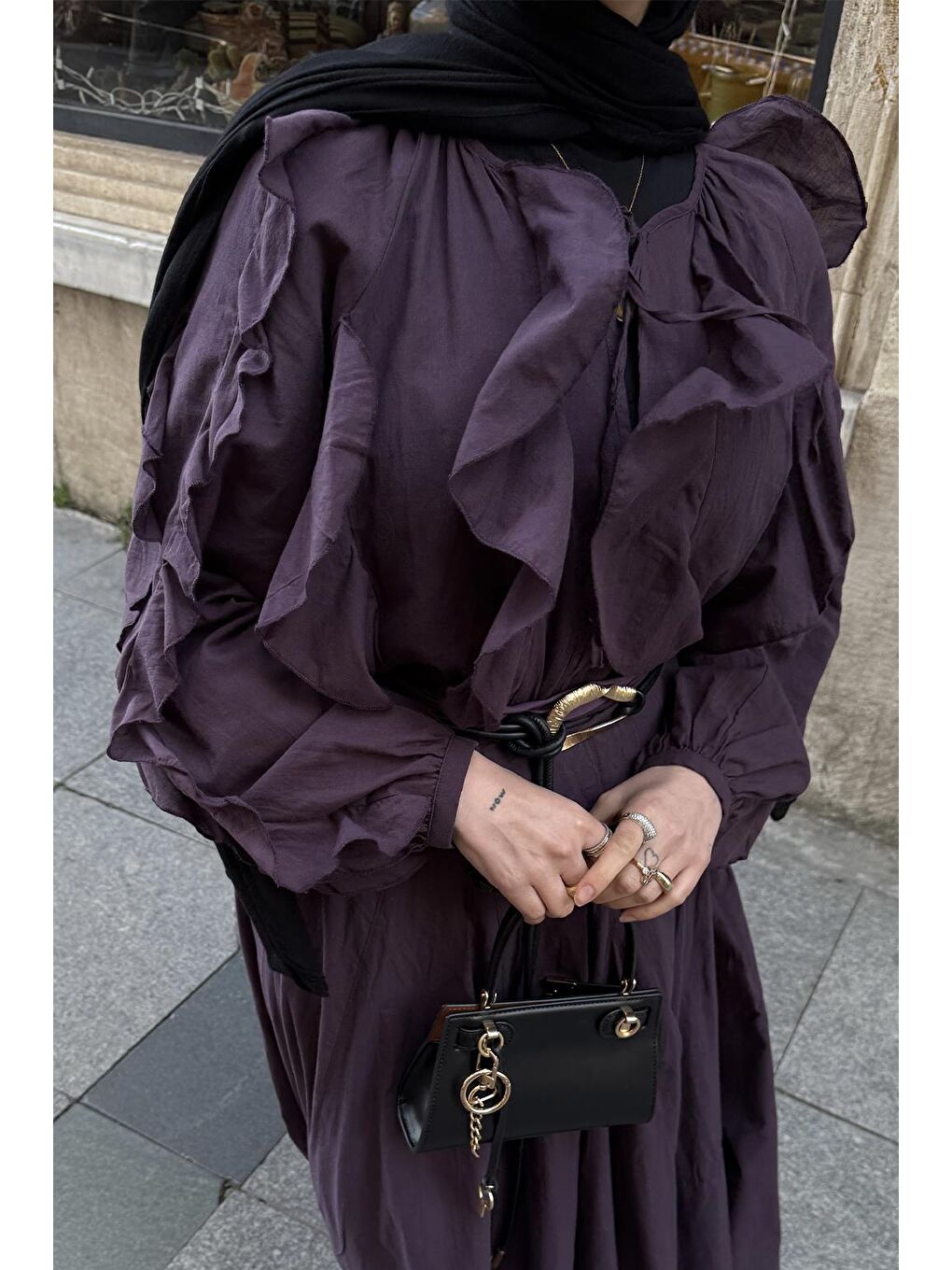 Rosa Fırfırlı Vual Gömlek Mürdüm-5