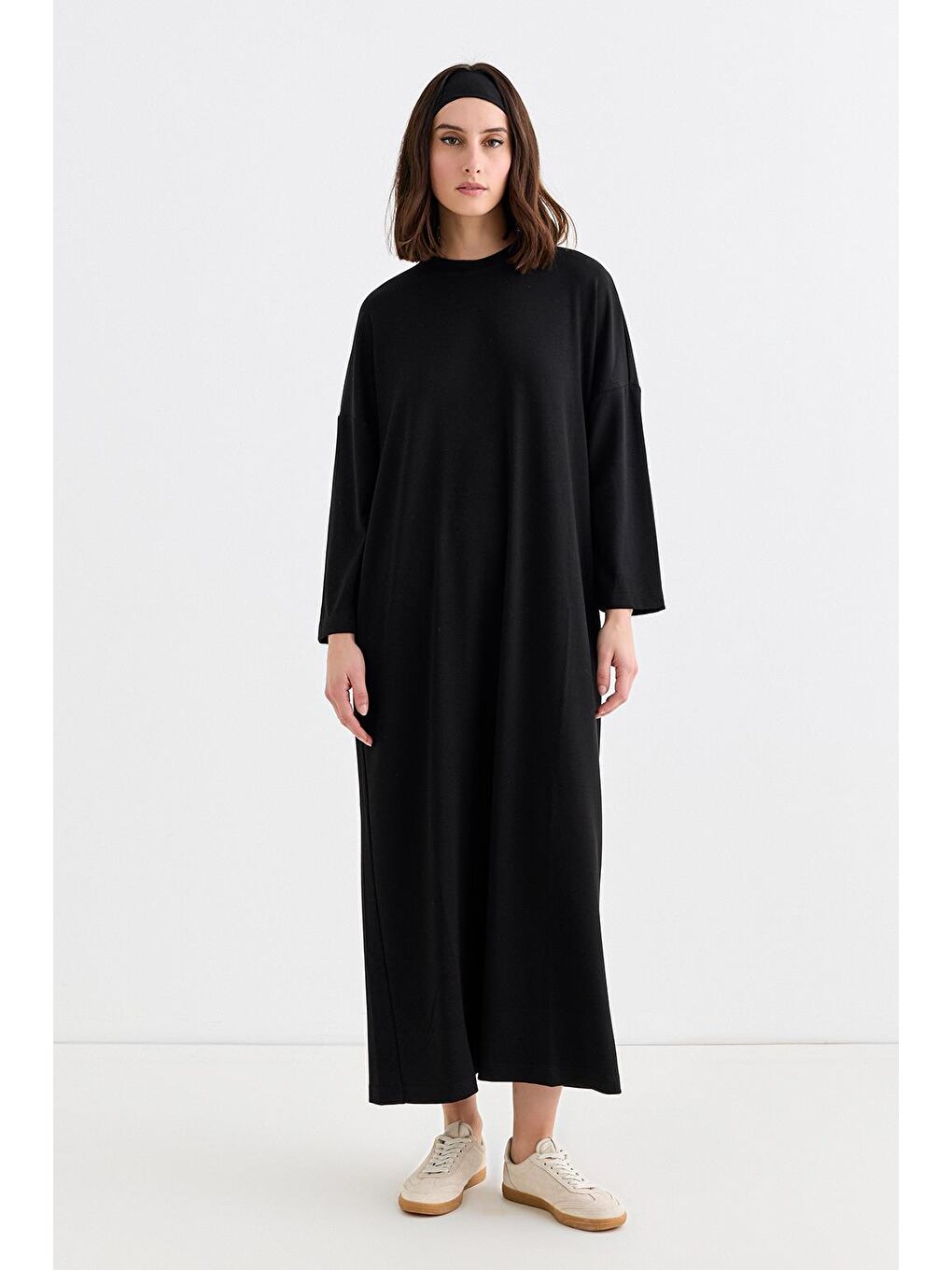 Modal Örme Uzun Basic Elbise Siyah-1