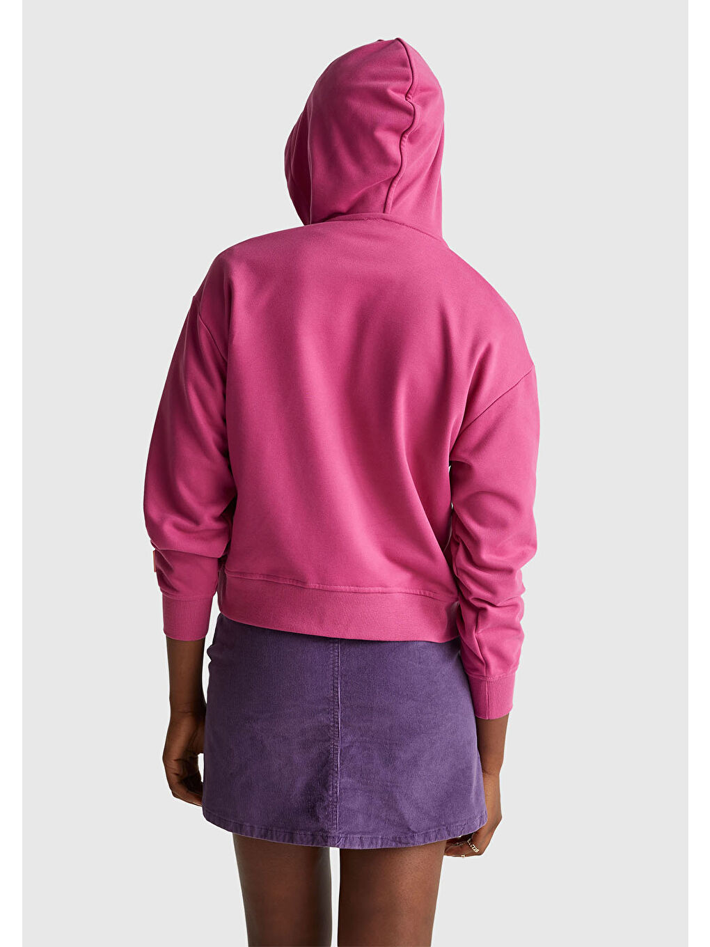 Kadın Koyu Pembe Pamuk Karışımlı Önü Yazı Baskılı Kapüşonlu Sweatshirt-2