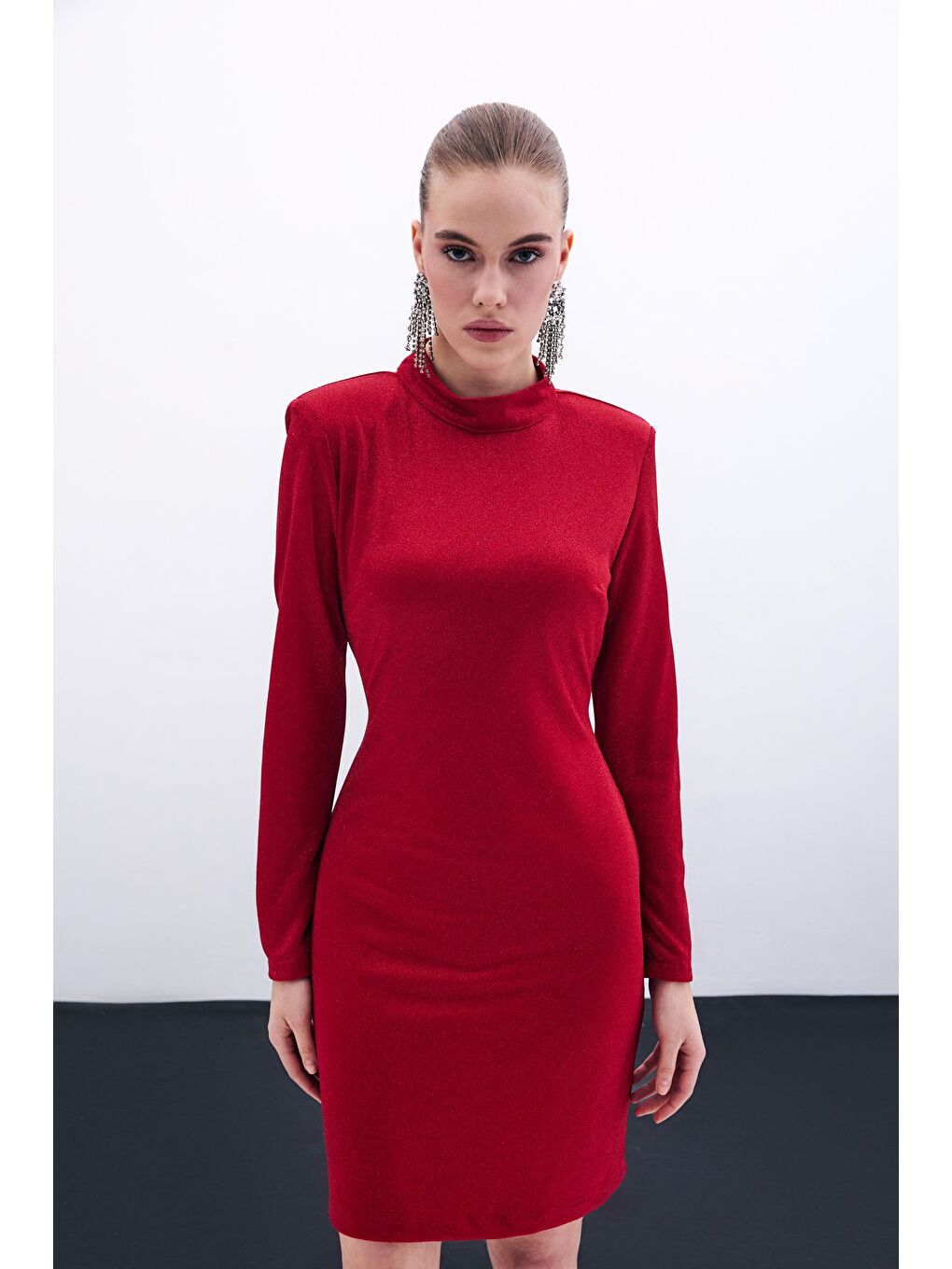 Parlak Kısa Elbise - Kırmızı-2