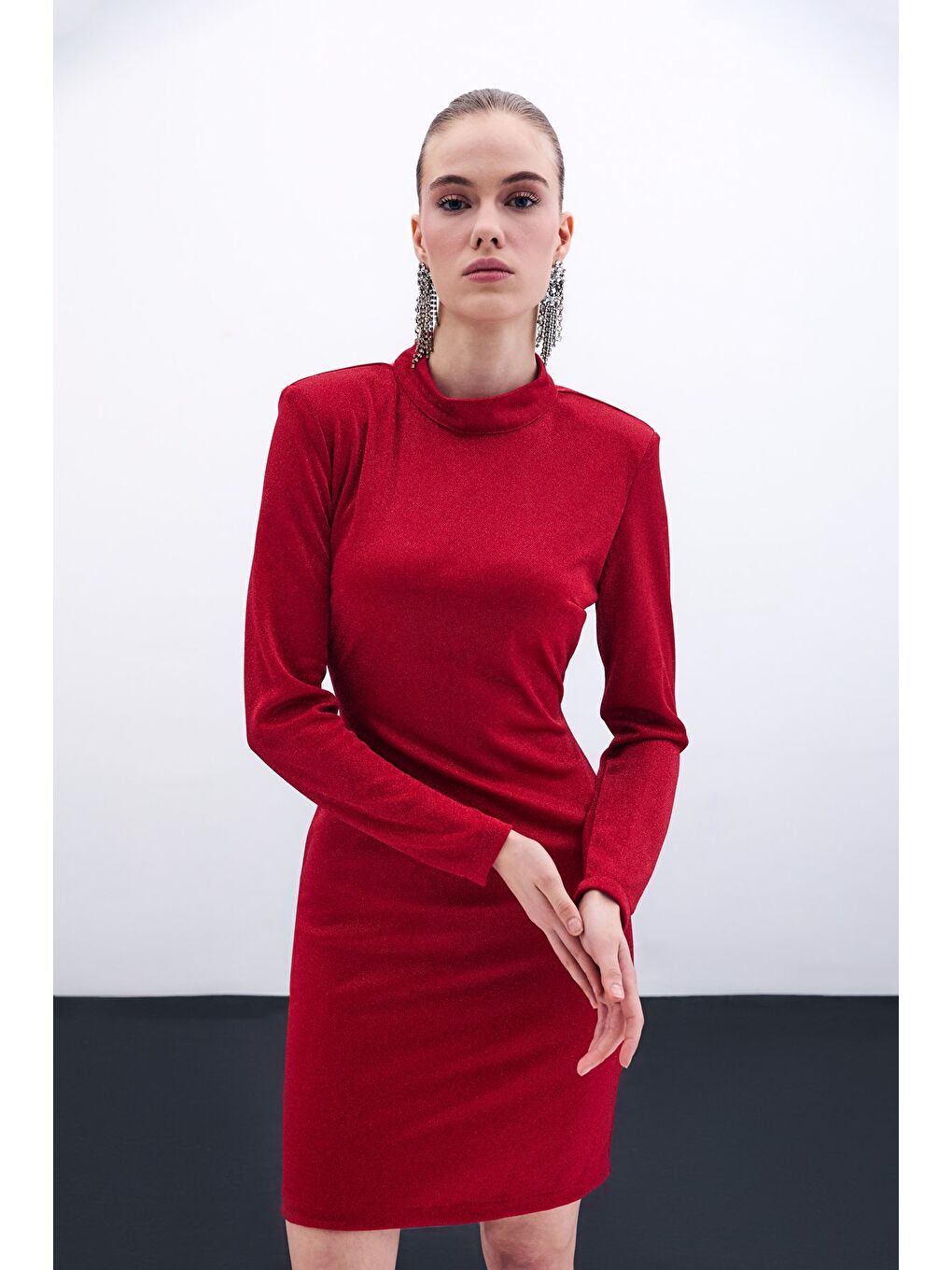 Parlak Kısa Elbise - Kırmızı-3