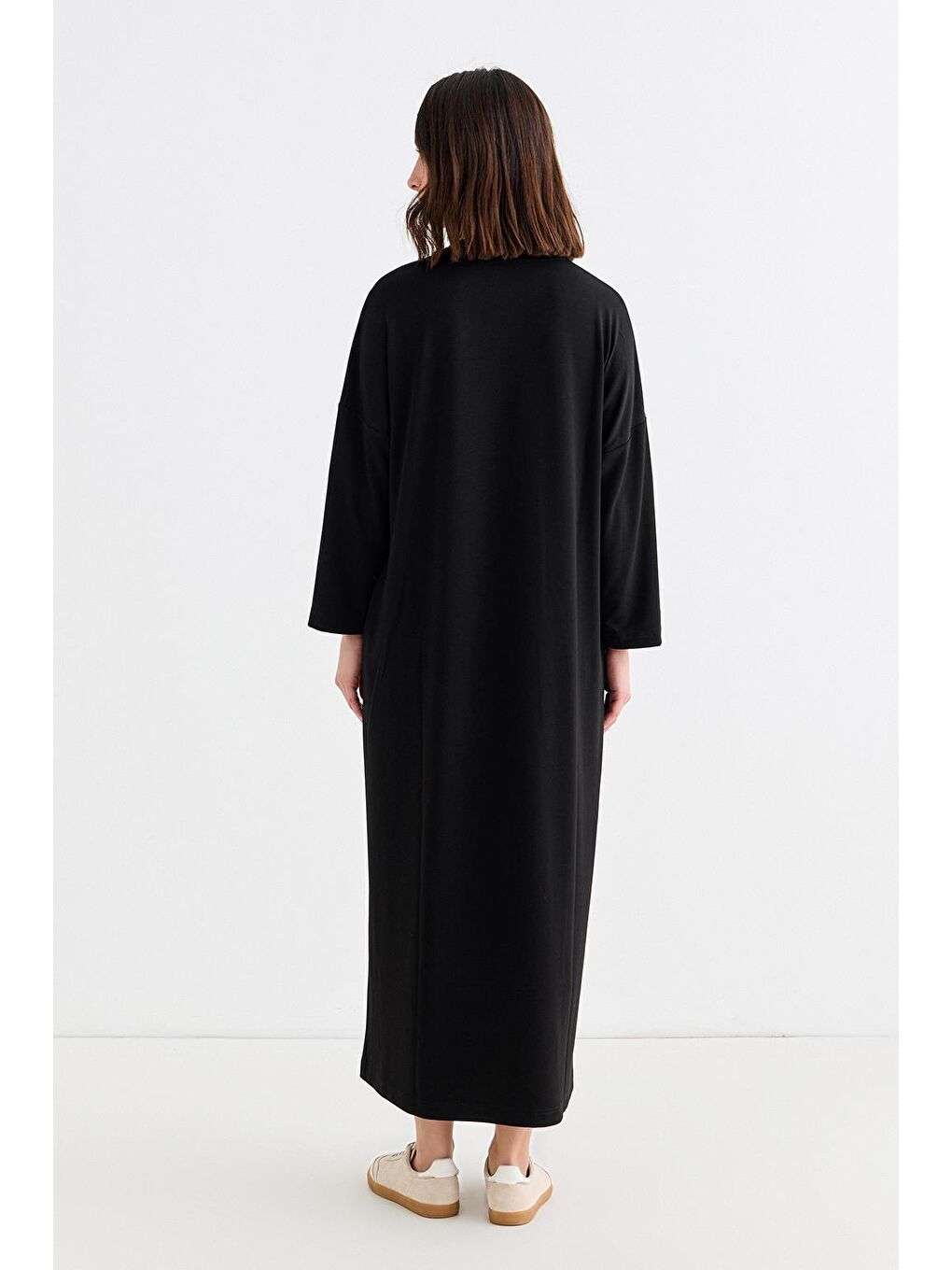 Modal Örme Uzun Basic Elbise Siyah-4