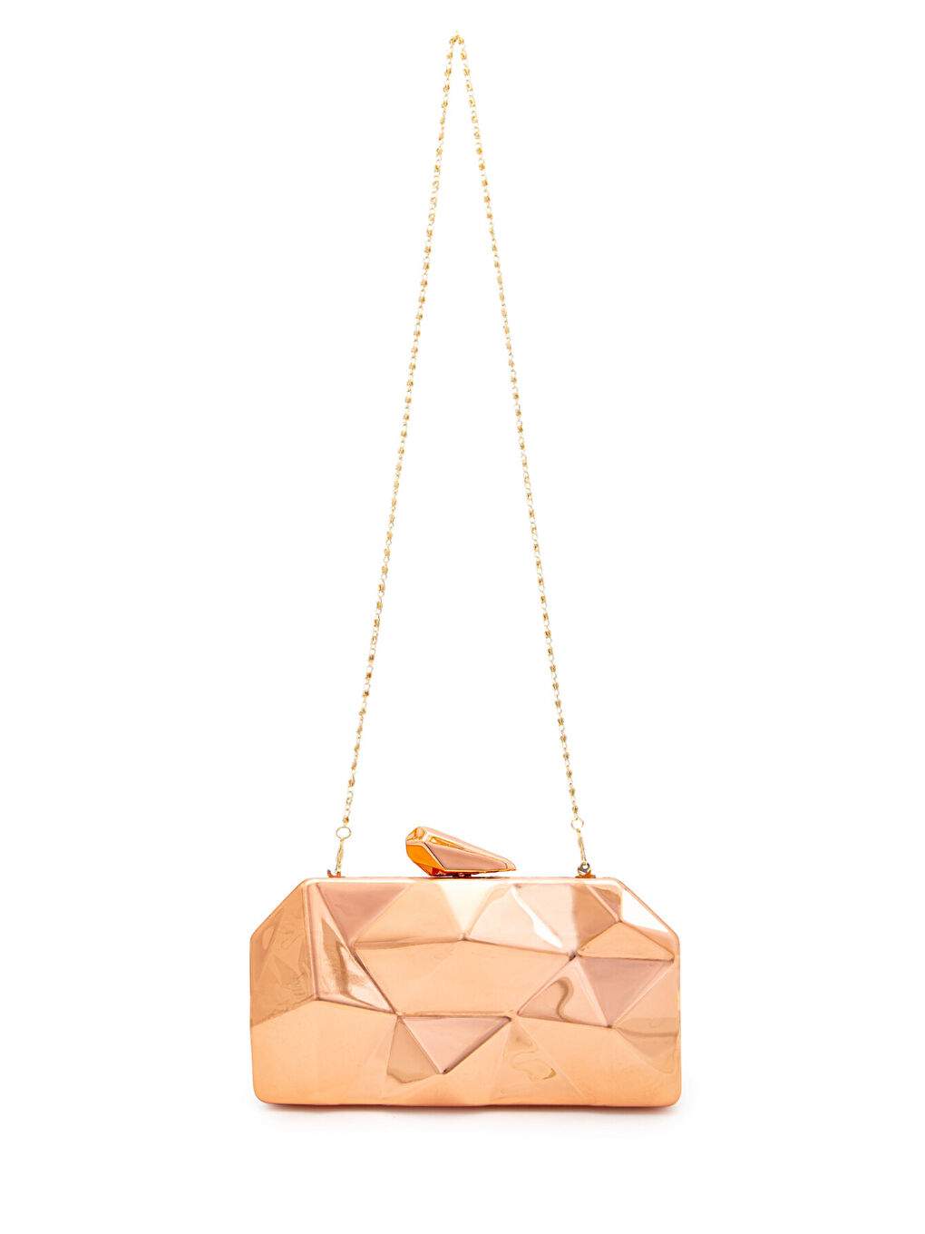 Pembe Piramit Model Clutch Kadın Abiye Çanta Belize Platin-2