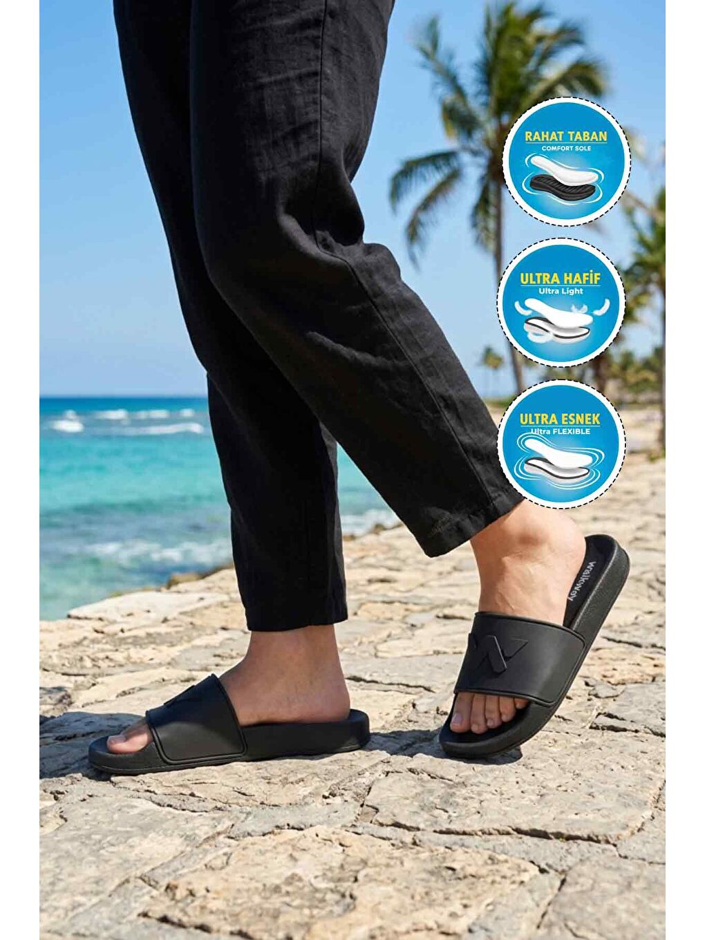 Siyah Hafif Esnek Unisex Terlik 8000-02 G-2