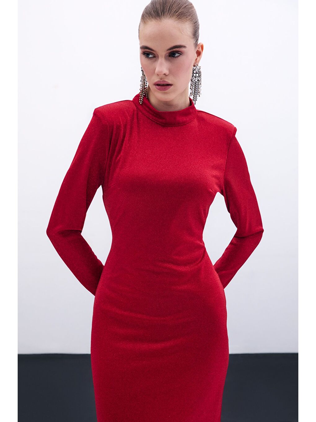 Parlak Kısa Elbise - Kırmızı-4