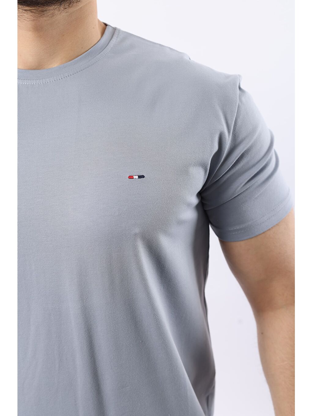 Gri Erkek Slim Fit T-Shirt-1