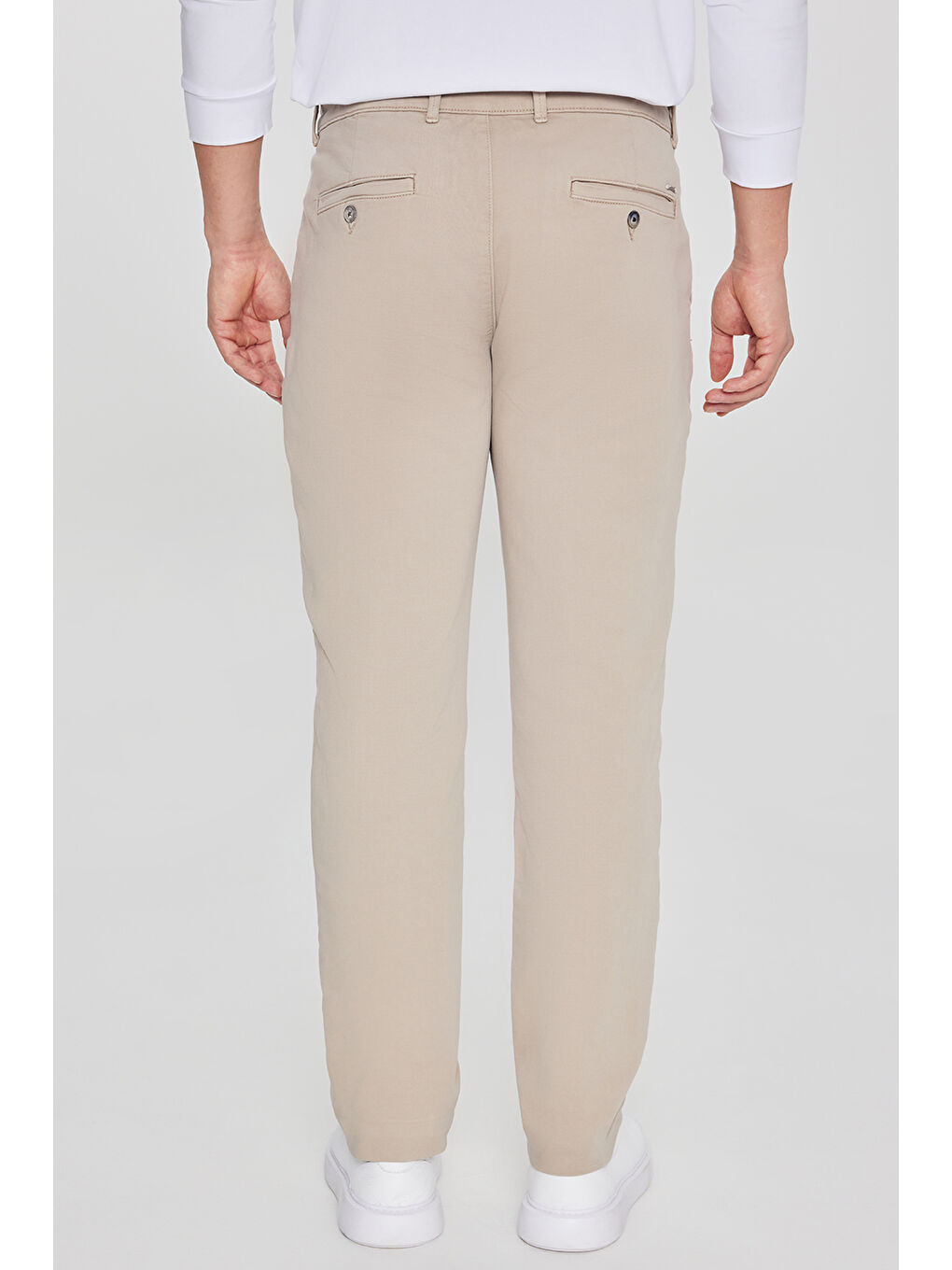 Erkek Bej Pamuklu Slim Fit Dar Kesim Yan Cep Casual Pantolon-4