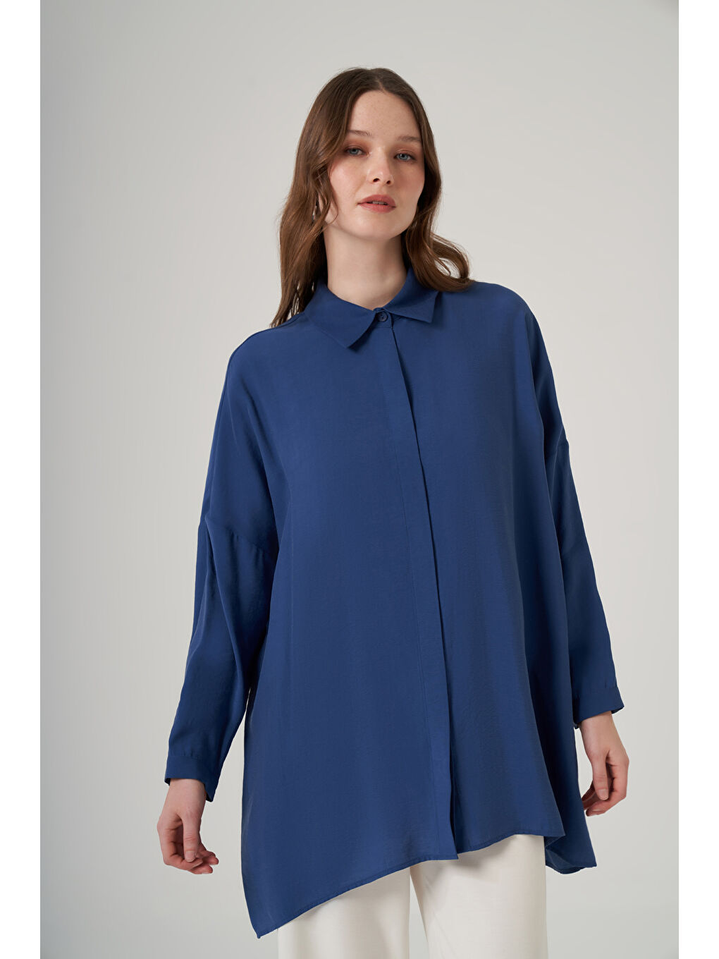 Lacivert Oversize Basic Yazlık Gömlek 3001 Napoli Blue