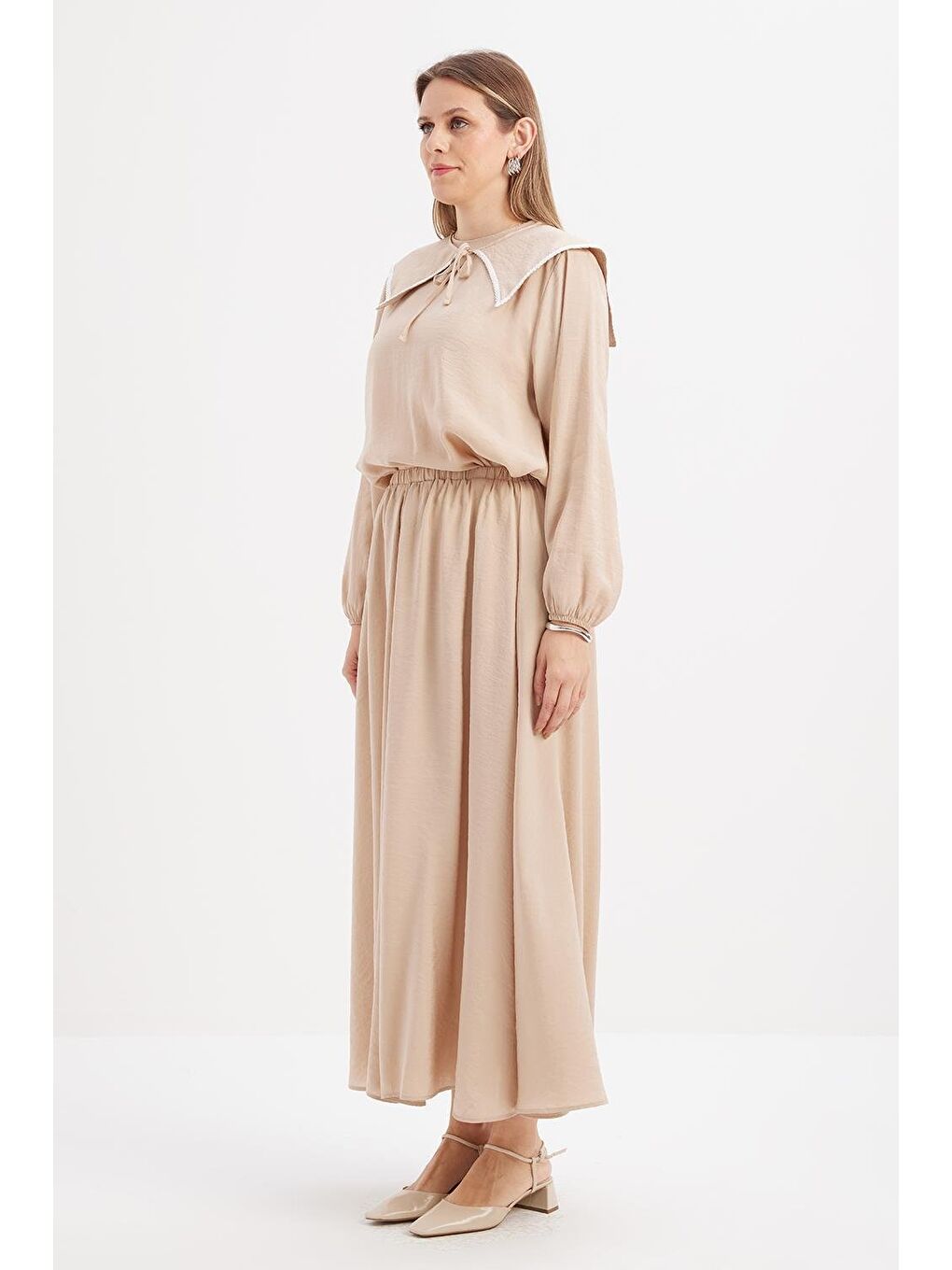 Bej-Lastikli Basic Etek-1