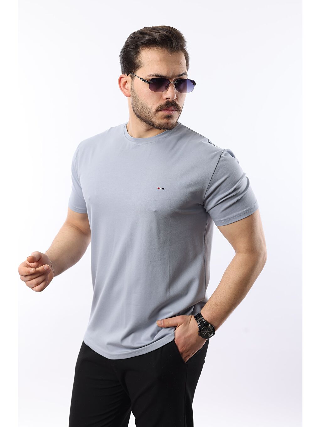 Gri Erkek Slim Fit T-Shirt-2