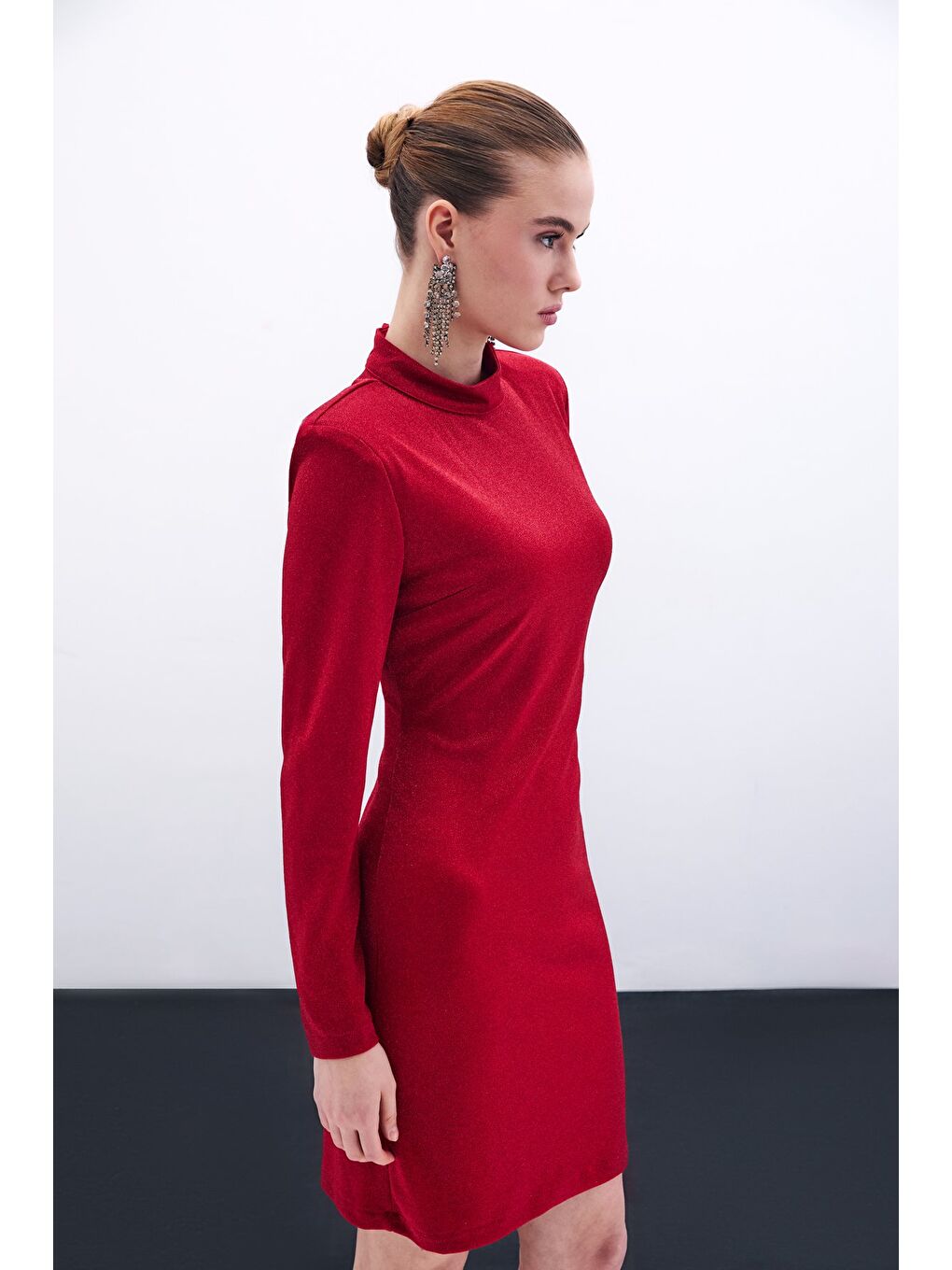 Parlak Kısa Elbise - Kırmızı-6