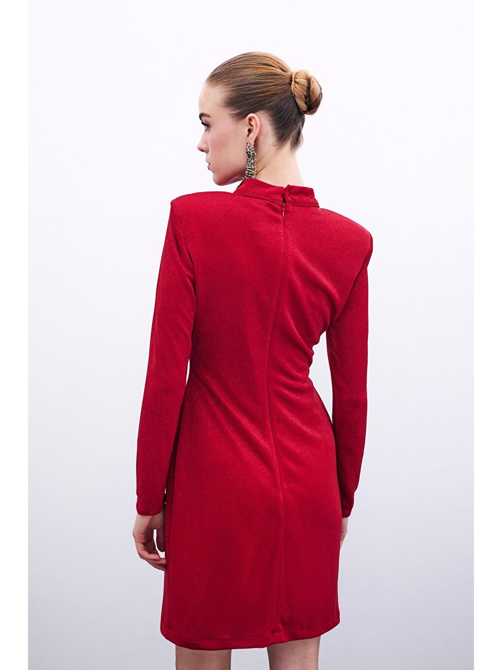 Parlak Kısa Elbise - Kırmızı-7