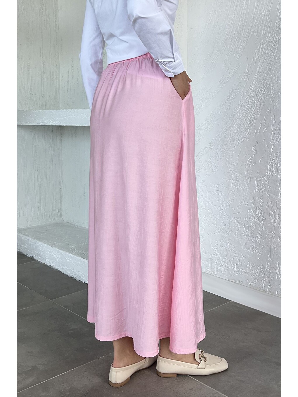 Pembe Bel Lastikli Cepli Tesettür Etek-2