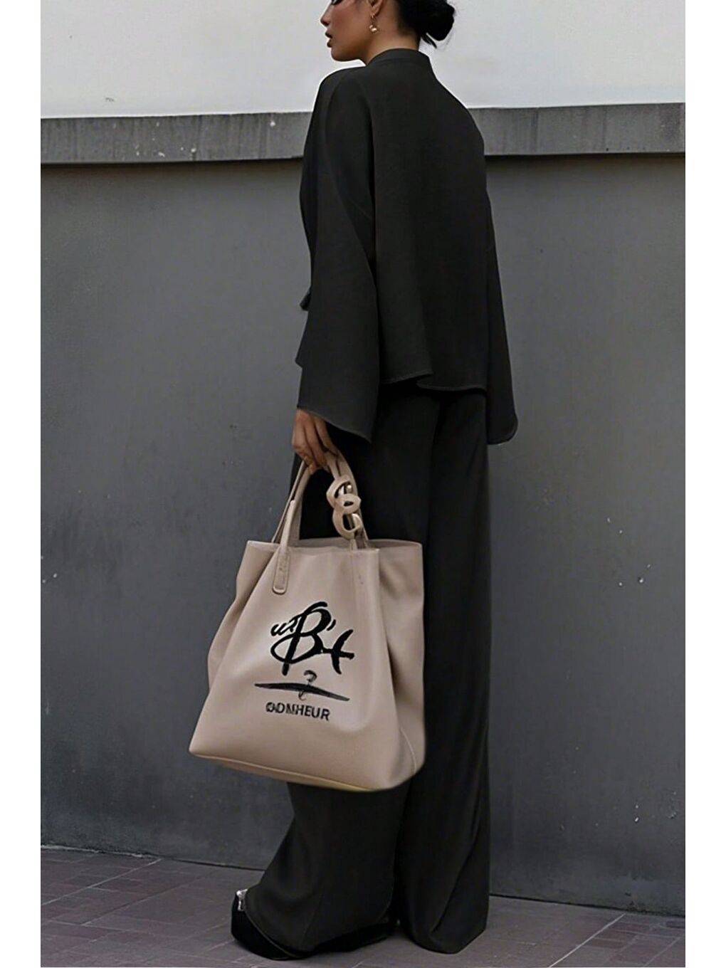 Siyah Fiyonk Bağlamalı Dokuma Milano Kumaş Takım-1