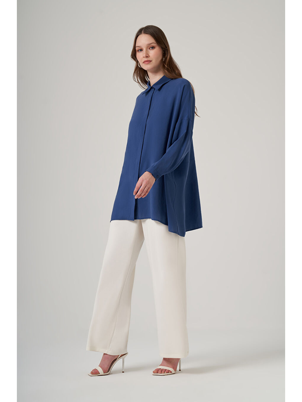 Lacivert Oversize Basic Yazlık Gömlek 3001 Napoli Blue-1