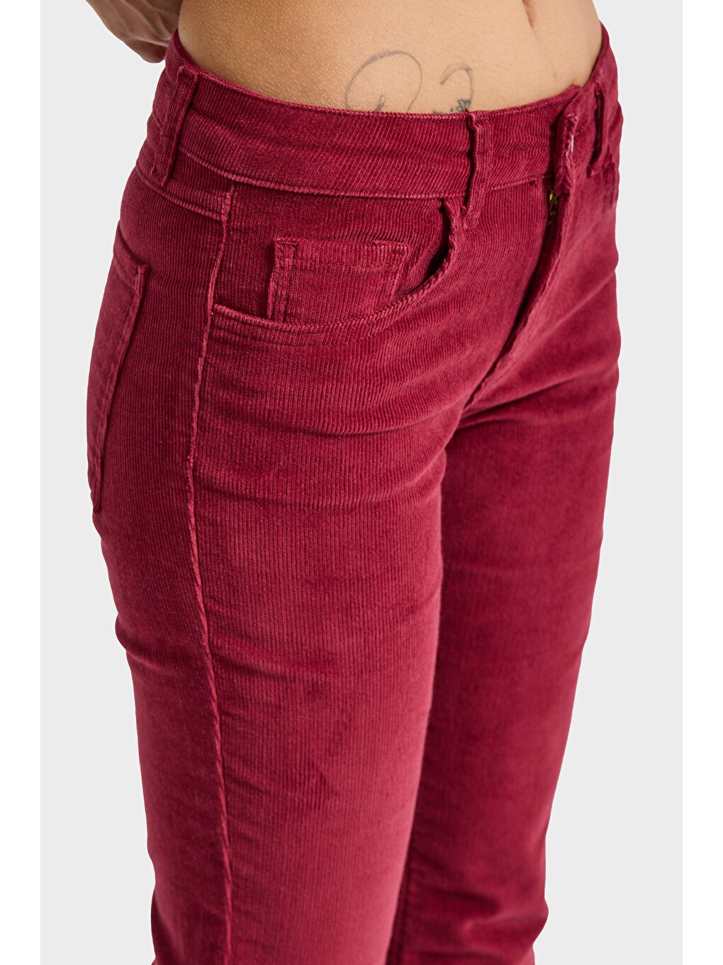 Kadın Bordo Renk 26w5-35 Flare Fit İnce Fitilli Velvet Kadife Kumaş Pantolon-1