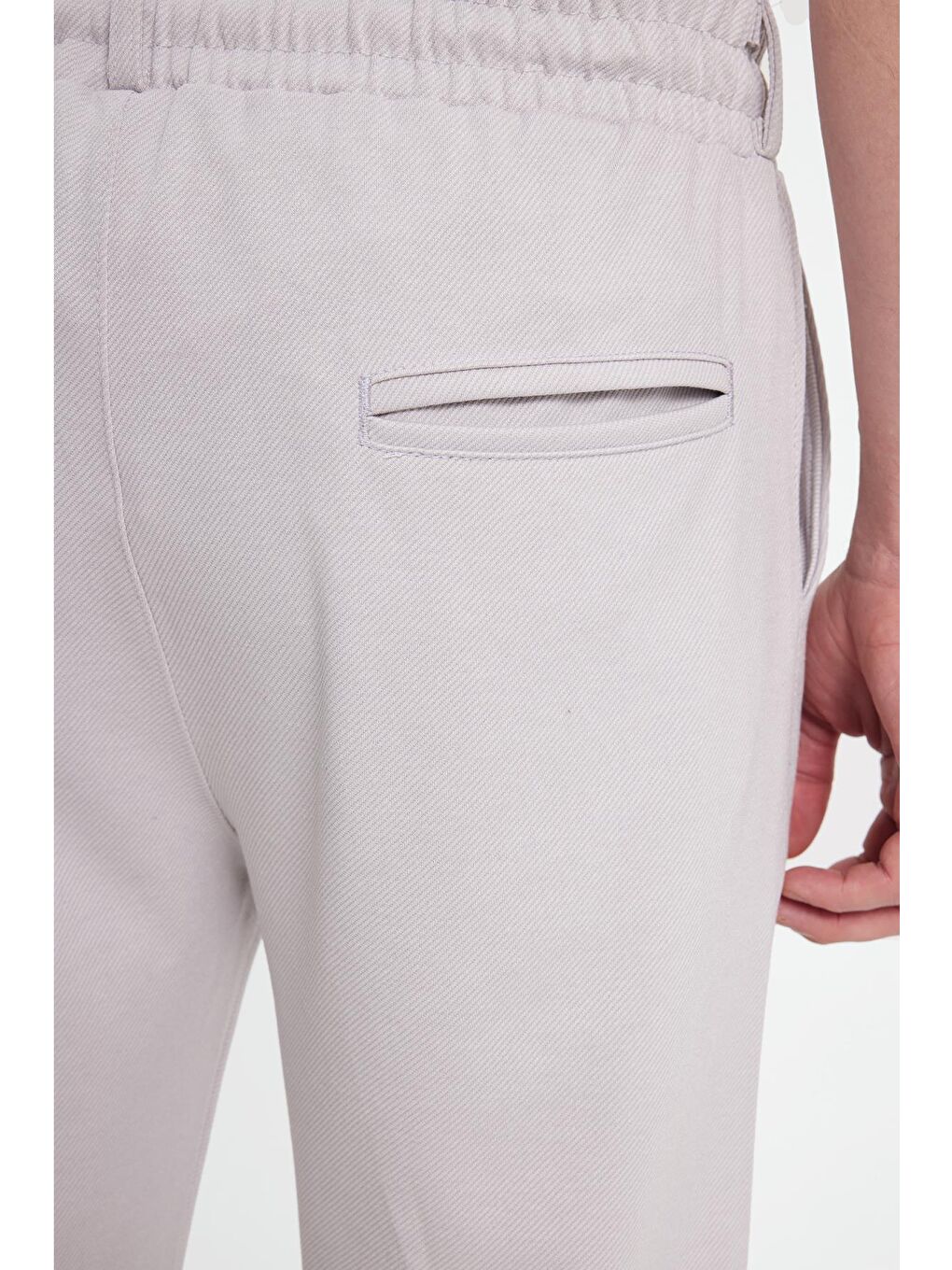 Erkek Slim Fit Pamuklu Beli Bağlamalı Yan Cepli Katlamalı Paça Jogger Gri Pantolon-2