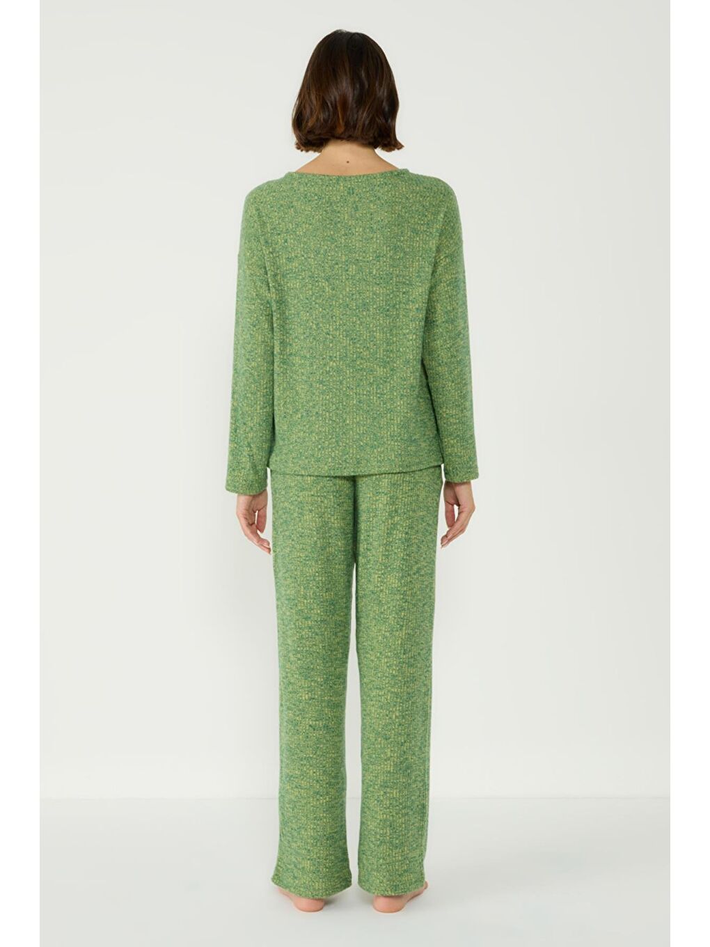 Kaşkorse Kayık Yaka Düşük Omuz Uzun Kol Cepli Bol Pantolon Takım 405048 Haki-3