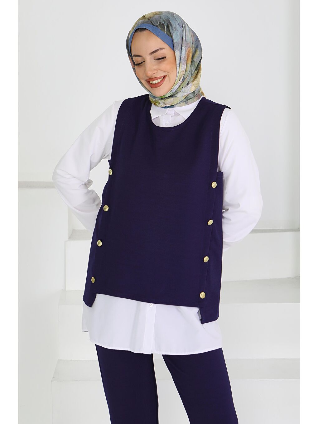 Düğmeli Süveter Pantolon Mira Takım Lacivert - 27613-1