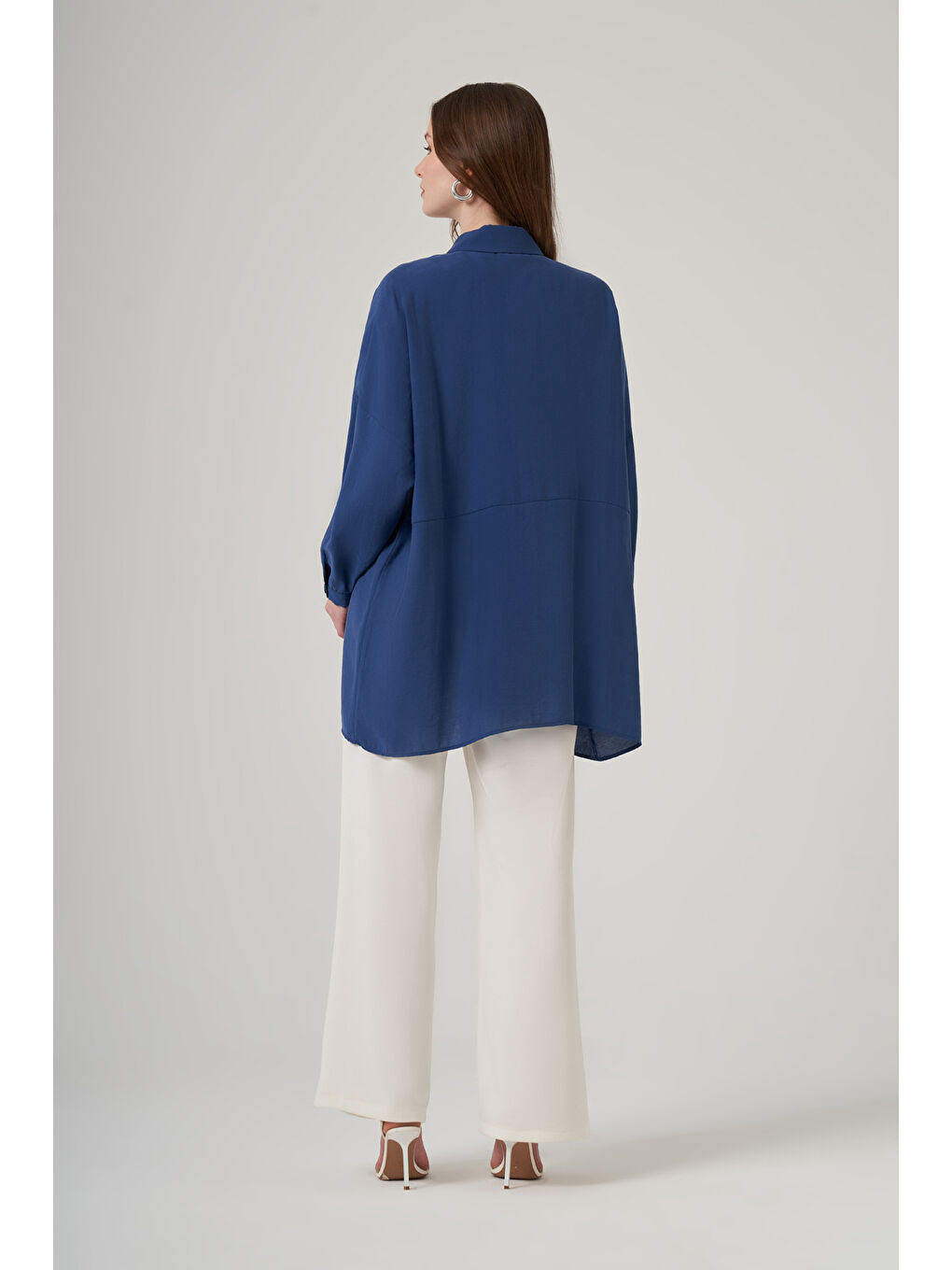 Lacivert Oversize Basic Yazlık Gömlek 3001 Napoli Blue-2