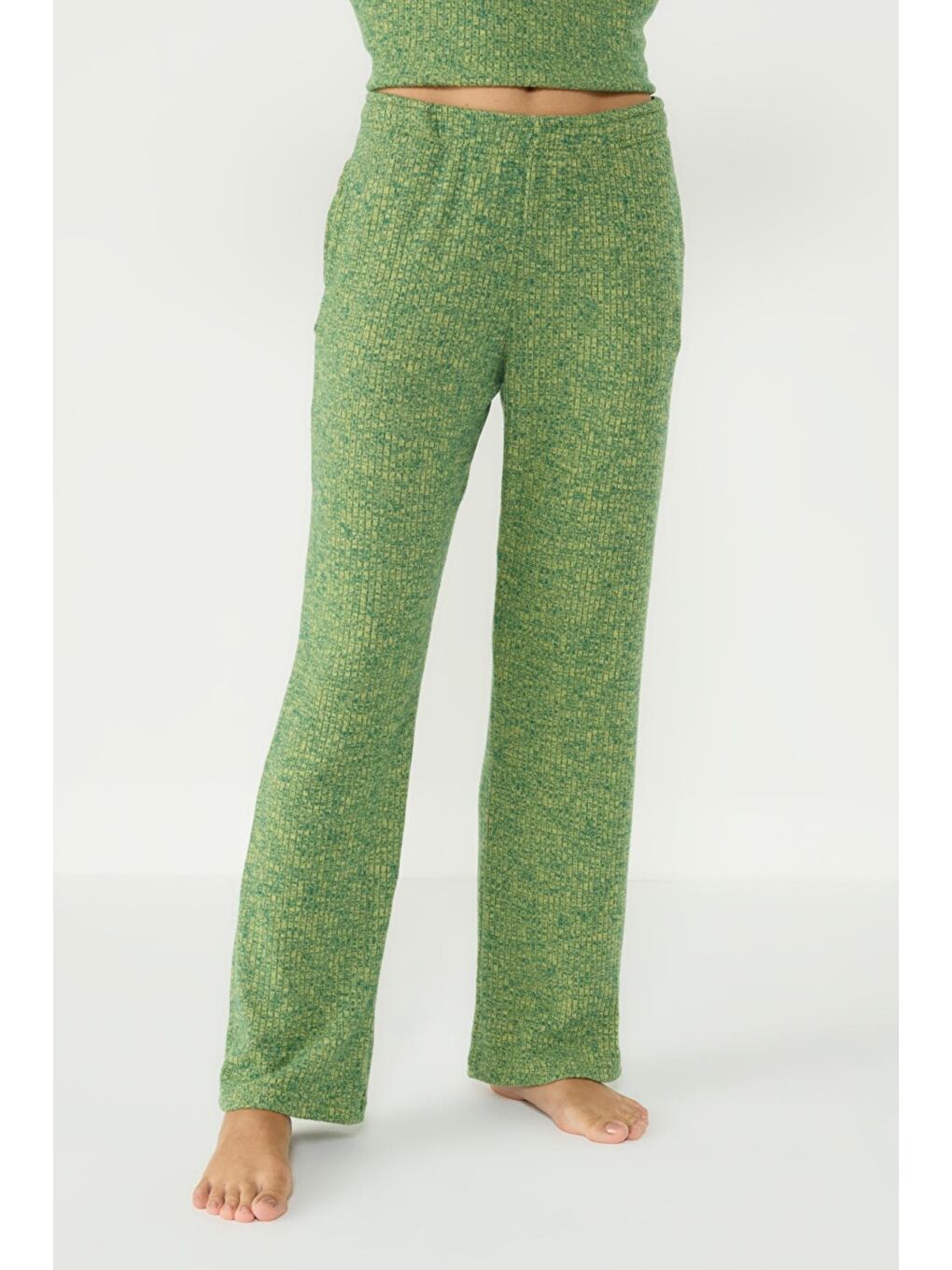 Kaşkorse Kayık Yaka Düşük Omuz Uzun Kol Cepli Bol Pantolon Takım 405048 Haki-4