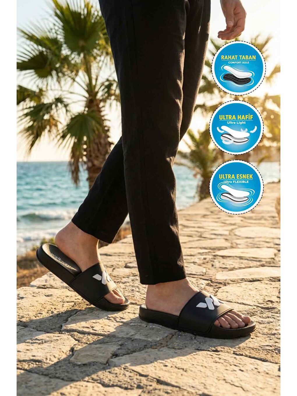 Siyah-Siyah Hafif Esnek Unisex Terlik 8000-02 G-2