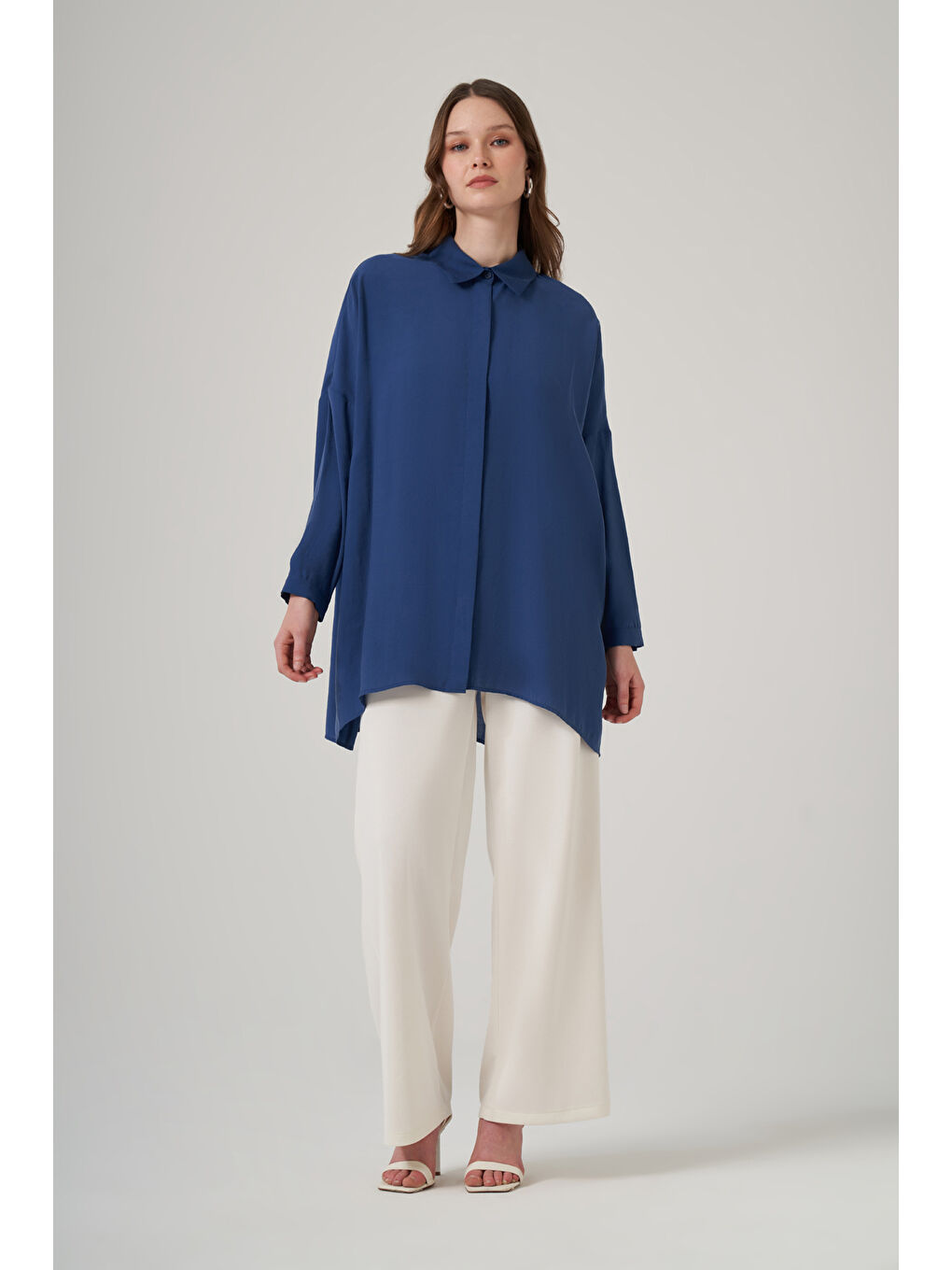 Lacivert Oversize Basic Yazlık Gömlek 3001 Napoli Blue-3