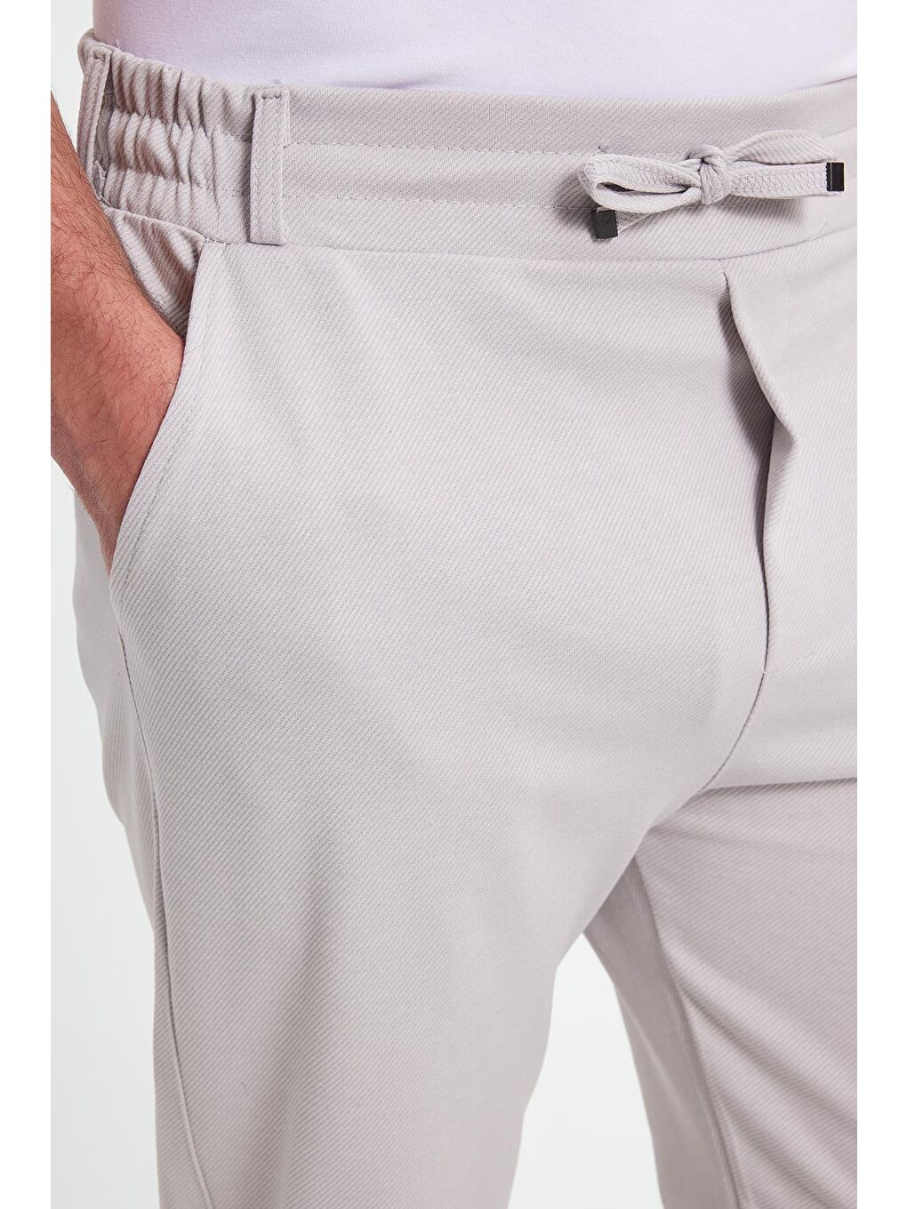 Erkek Slim Fit Pamuklu Beli Bağlamalı Yan Cepli Katlamalı Paça Jogger Gri Pantolon-4