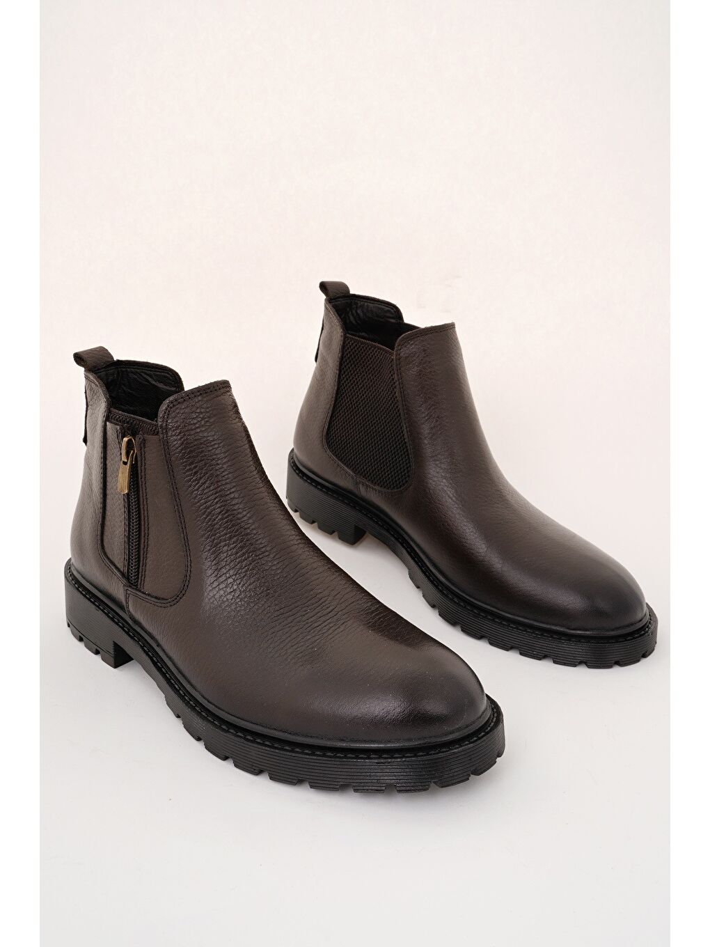 Kahverengi LUXOR Hakiki Deri Fermuarlı Erkek Kışlık Bot-6