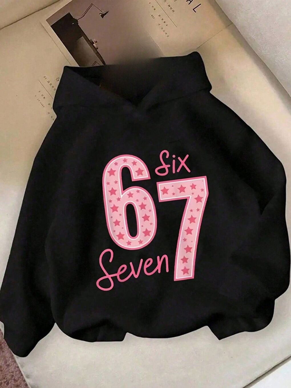 Siyah Pembe Six Seven Baskılı Oversize Sweatshirt