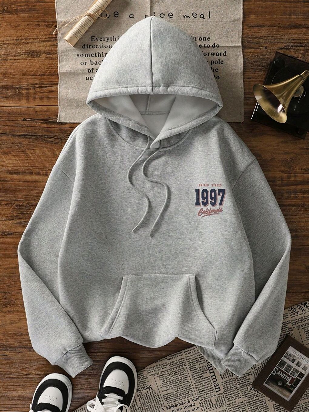 Gri 1997 Vitality Baskılı Oversize Sweatshirt-2