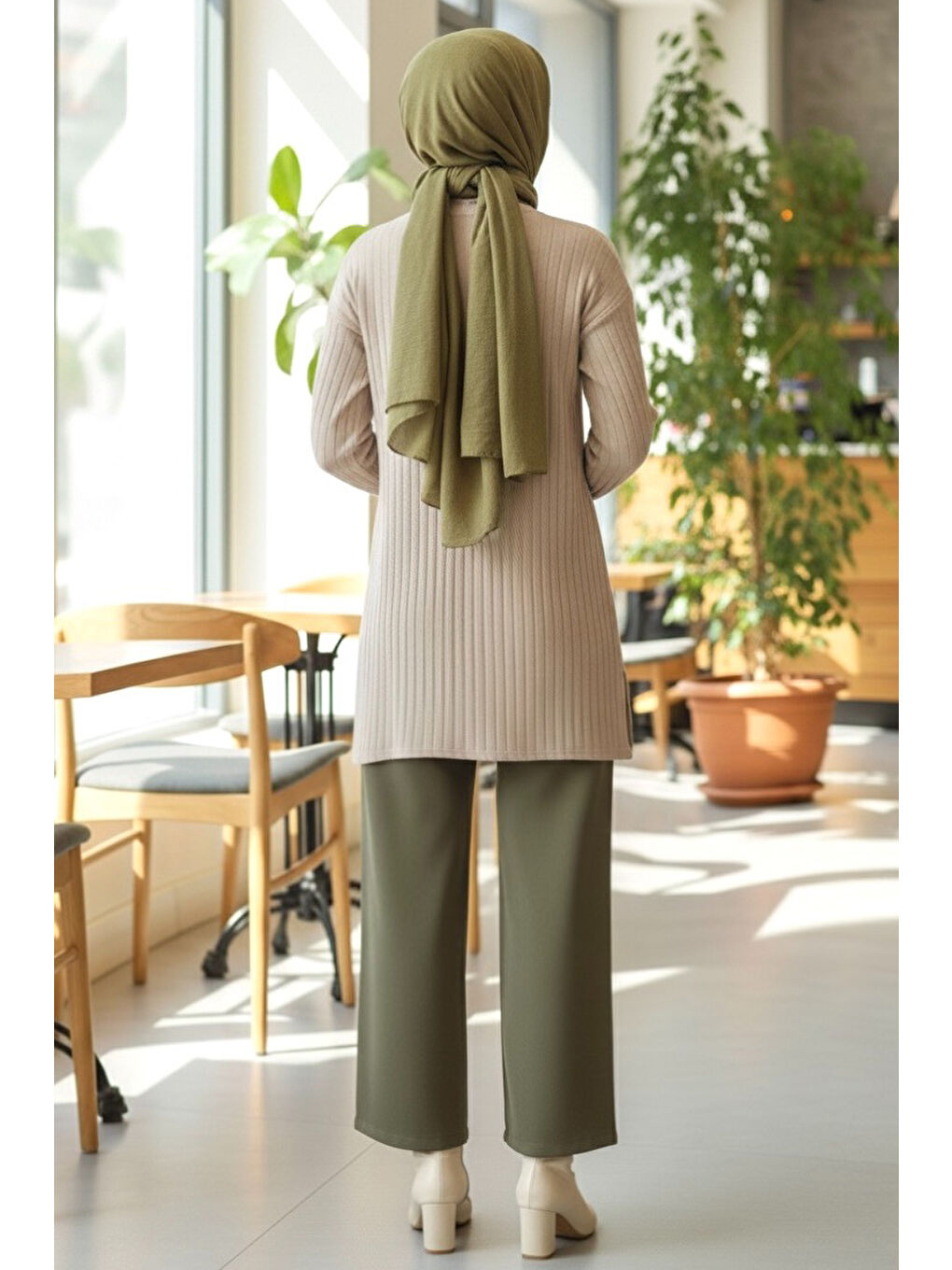 İnterlok Yırtmaçlı Tunik Bej - 27994-BEJ-2