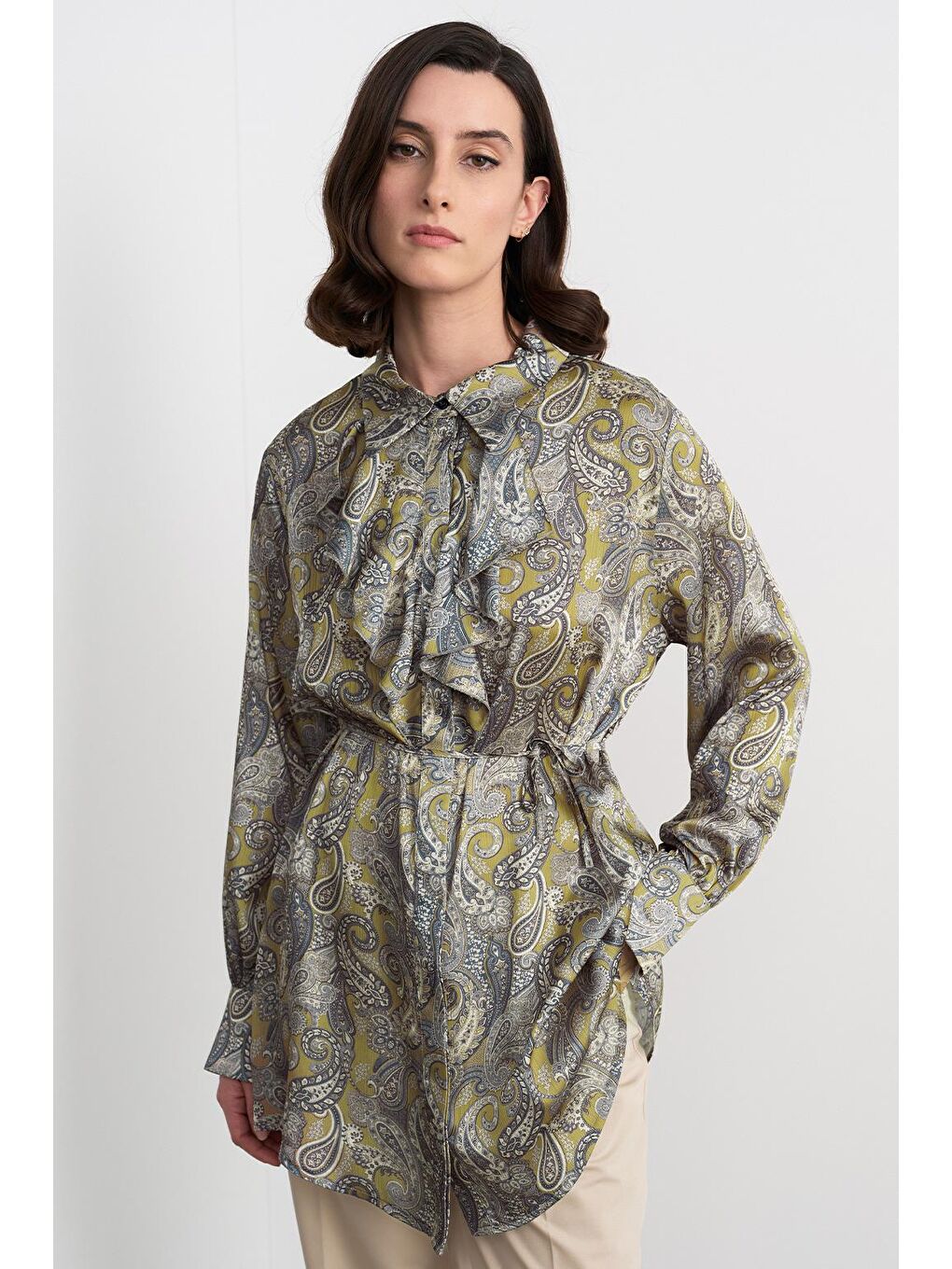 Yeşil Polly Desenli Gömlek Olive