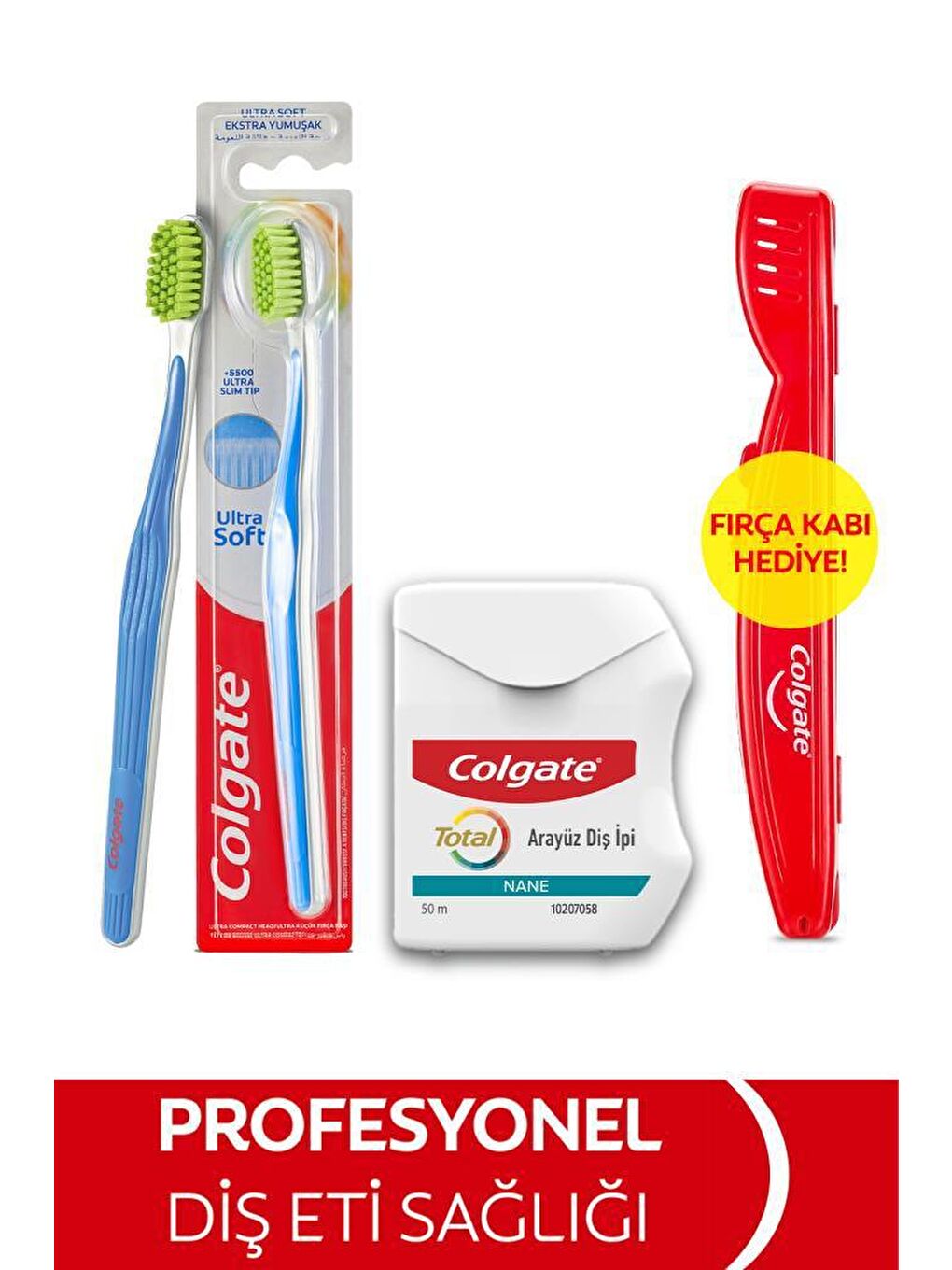 Colgate Karışık Ultra Soft Diş Fırçası, Diş İpi 50 Metre + Fırça Kabı Hediye