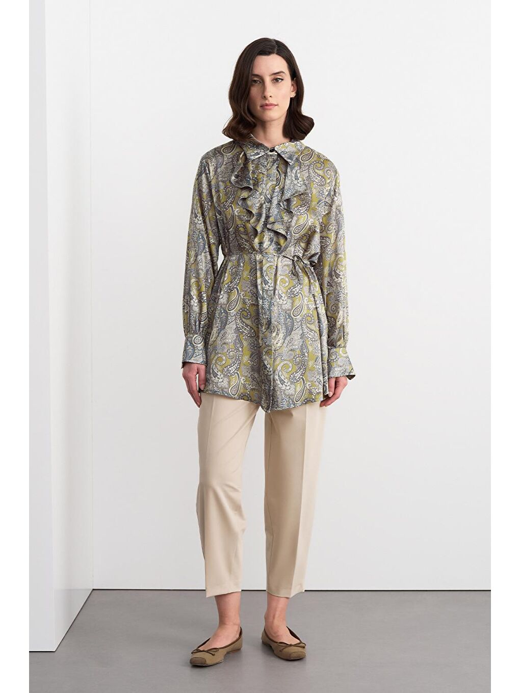 Yeşil Polly Desenli Gömlek Olive-1