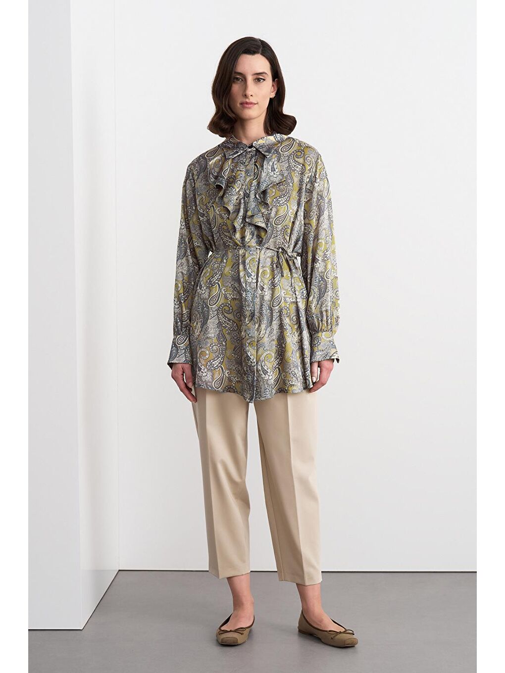 Yeşil Polly Desenli Gömlek Olive-2