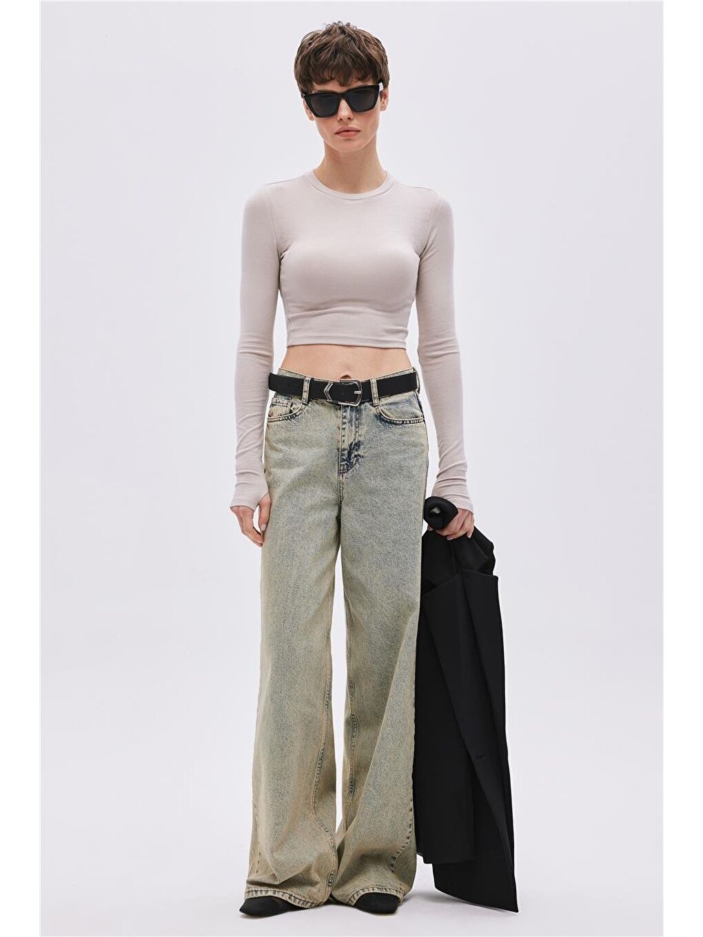 Bej Viskon Crop Bluz-1