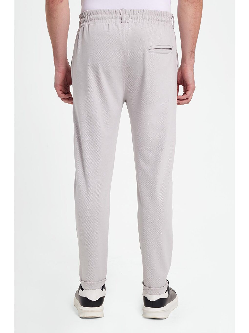 Erkek Slim Fit Pamuklu Beli Bağlamalı Yan Cepli Katlamalı Paça Jogger Gri Pantolon-6