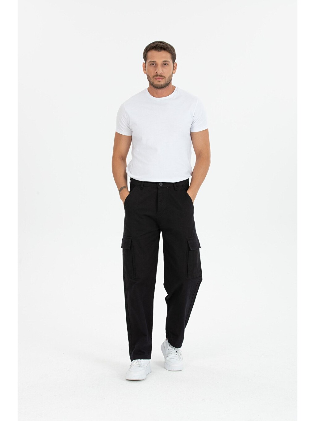 Siyah Kargo Cepli Baggy Pantolon
