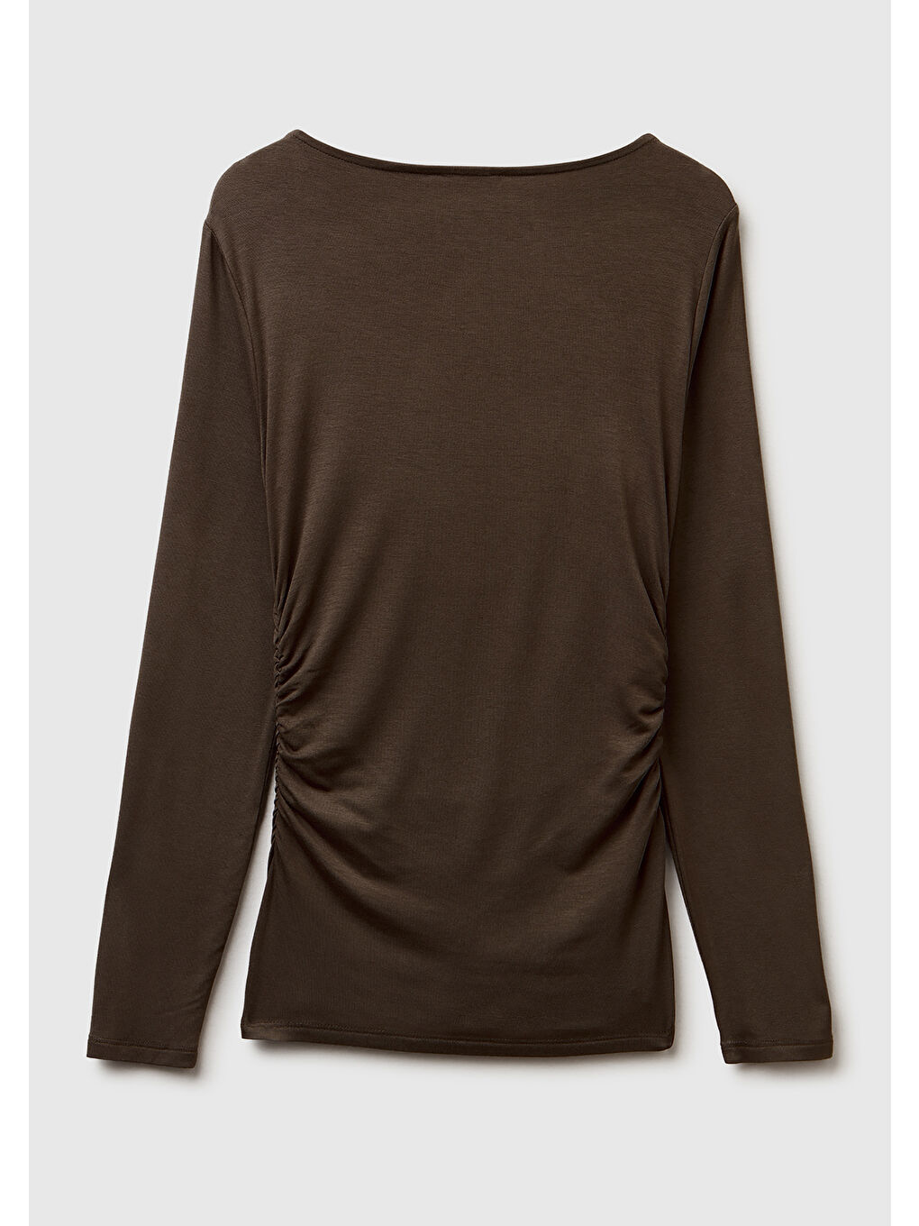 Kadın Koyu Kahverengi Modal Karışımlı Slim Fit Kayık Yaka Uzun Kollu T-Shirt-3