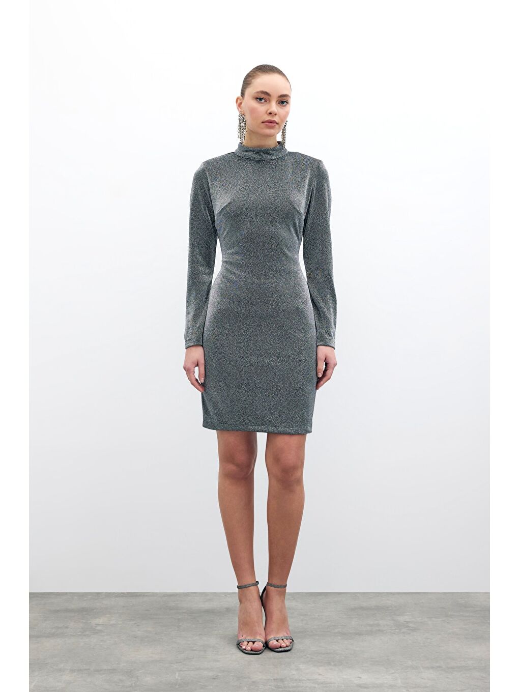 Parlak Kısa Elbise - Antrasit-1