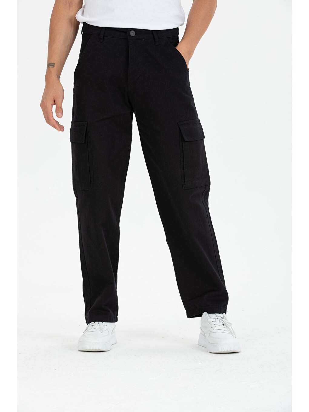 Siyah Kargo Cepli Baggy Pantolon-1