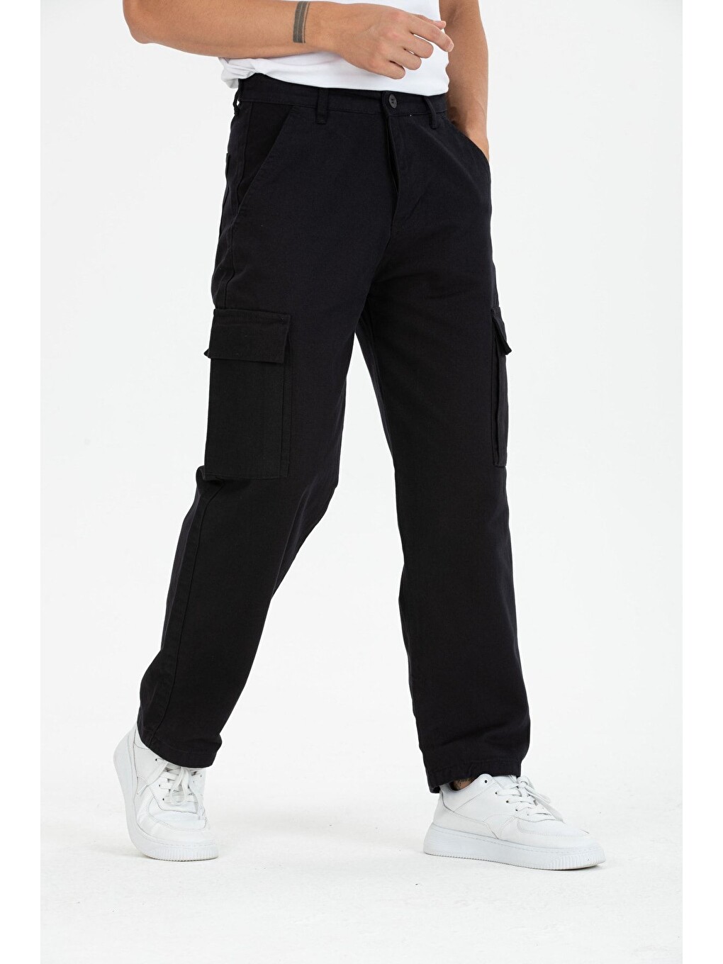 Siyah Kargo Cepli Baggy Pantolon-2