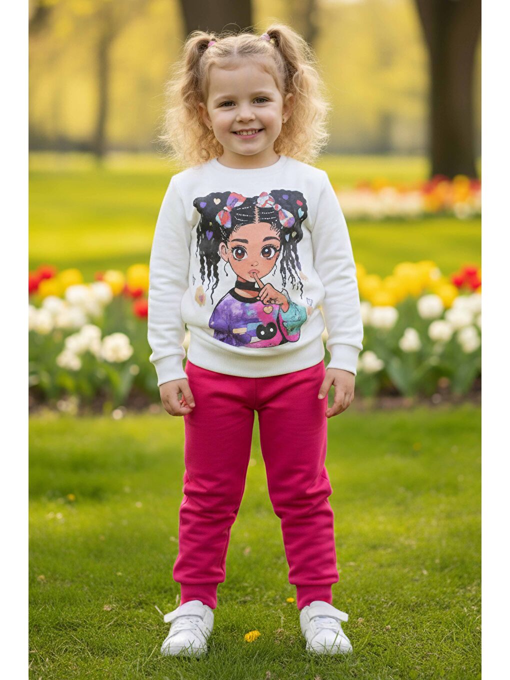 Kız Çocuk Fuşya Baskılı Pijama Takımı - 28108-FUSYA