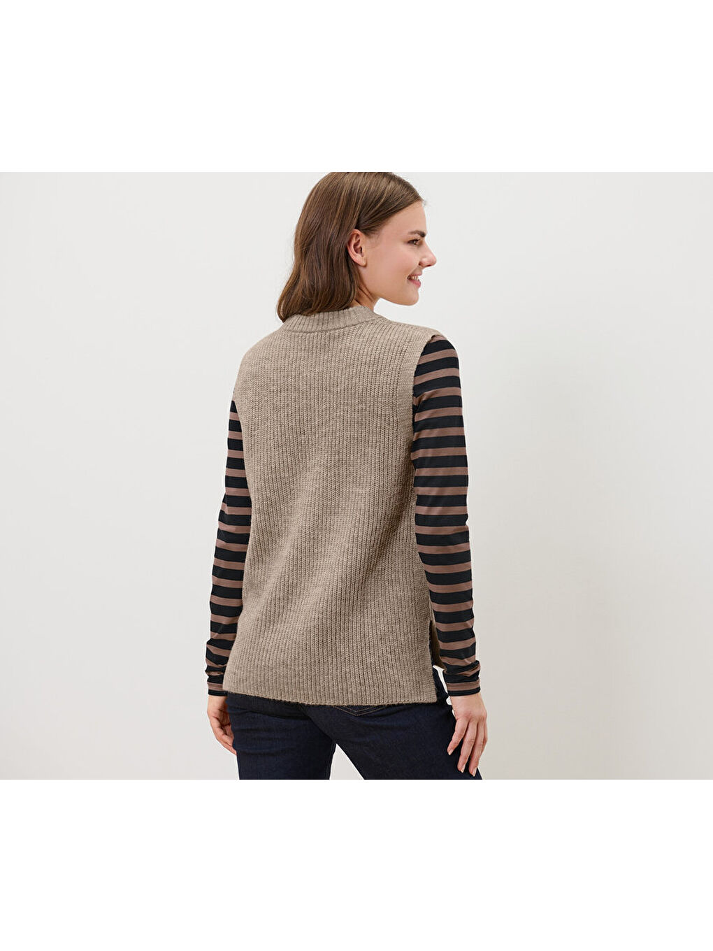 Kahverengi Kadın Örgü Süveter, Kırçıllı Kum-1