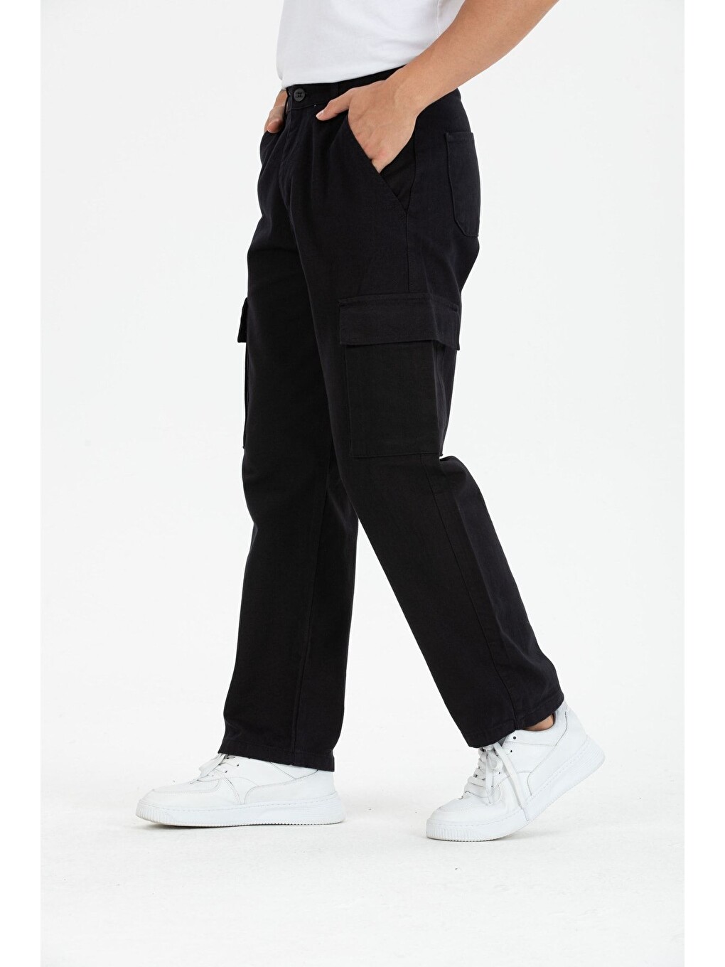 Siyah Kargo Cepli Baggy Pantolon-3