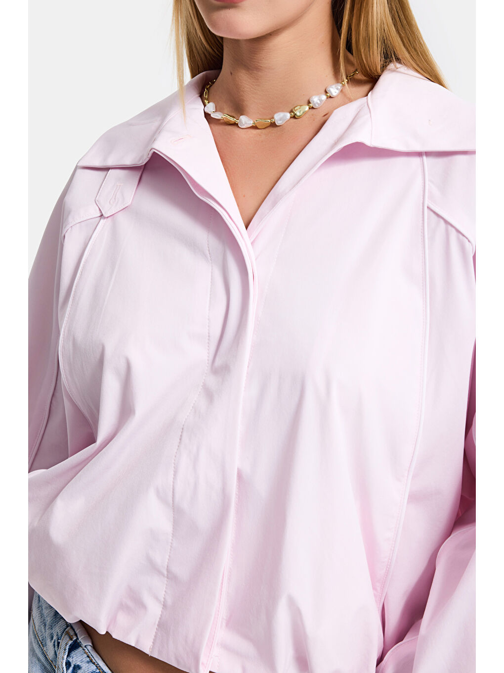 kadın Pembe Renk w5 Oversize Özel Organik Kumaş Tasarım Gömlek Ceket-2