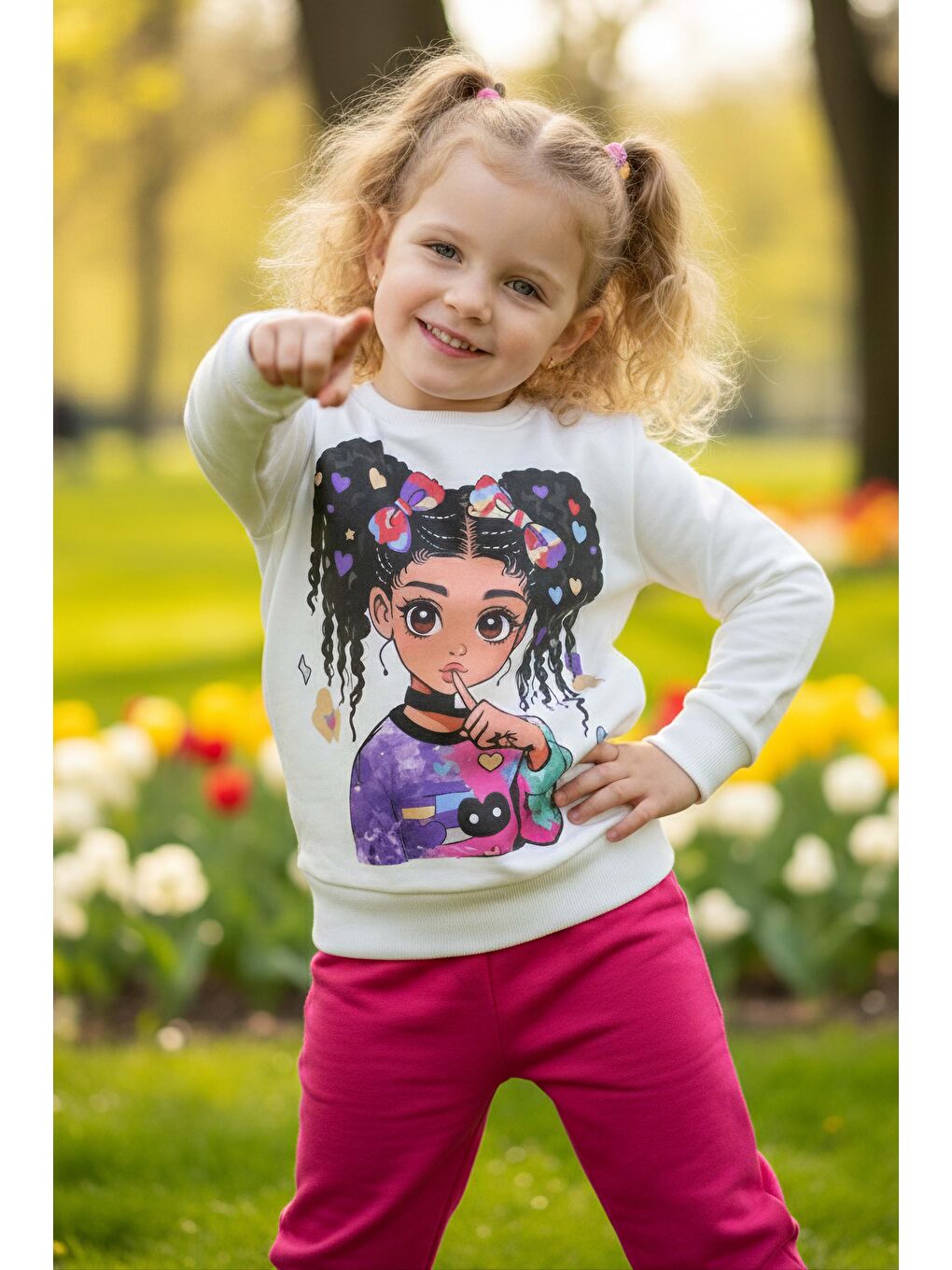 Kız Çocuk Fuşya Baskılı Pijama Takımı - 28108-FUSYA-1